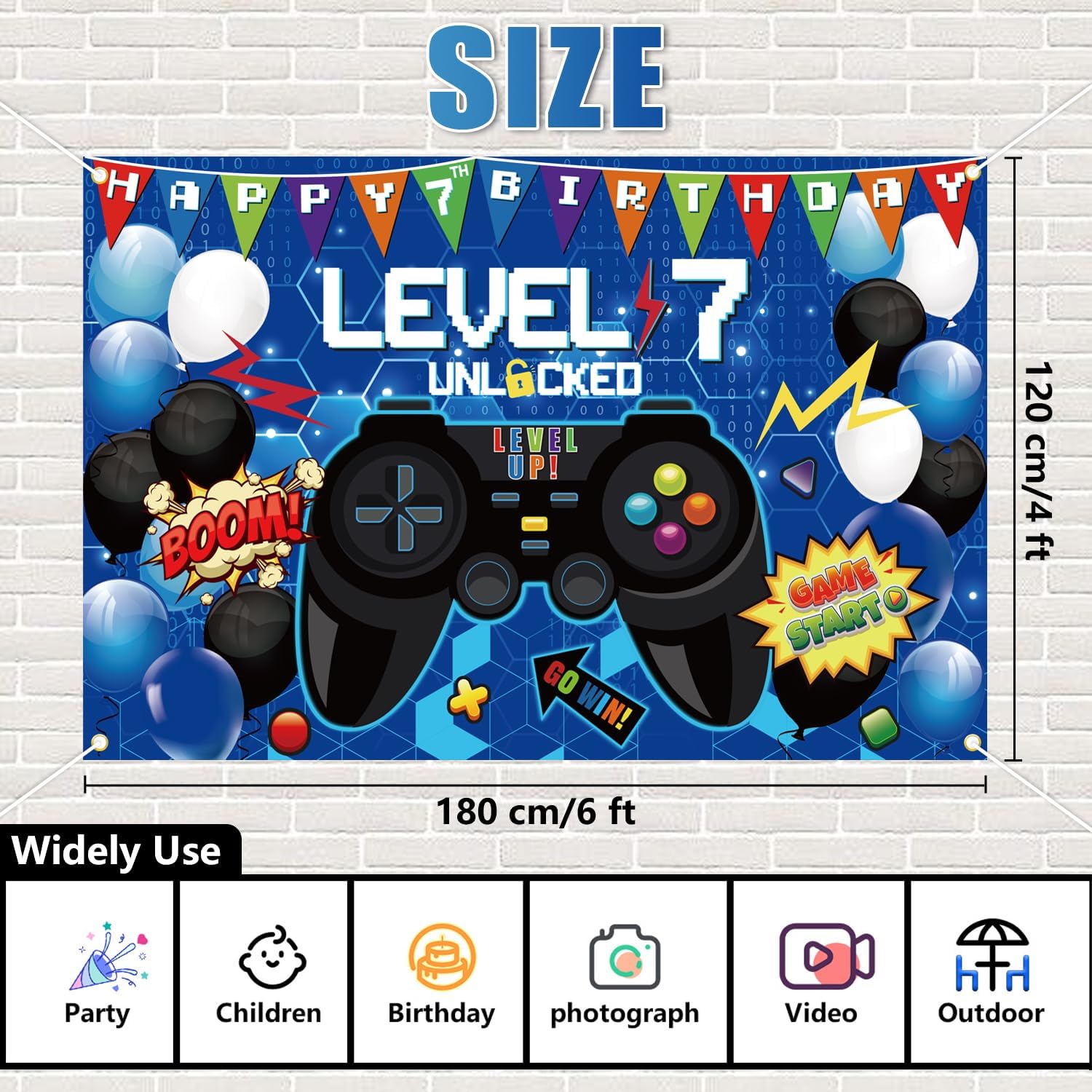 6ft x 4ft Gaming Birthday Backdrop Set with Ribbon