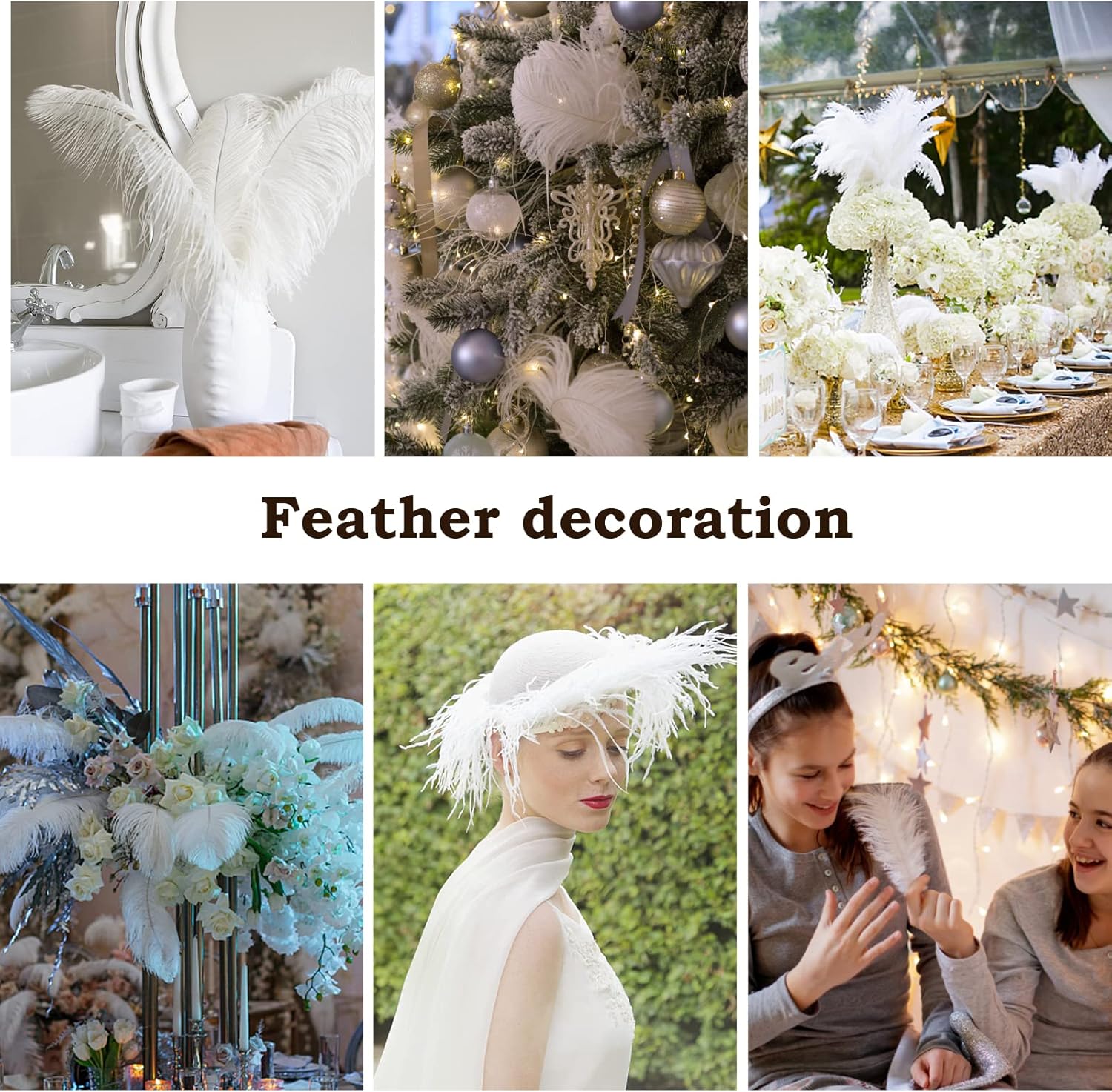 NEWONG 30pcs White Ostrich Feathers for Crafts and Decor