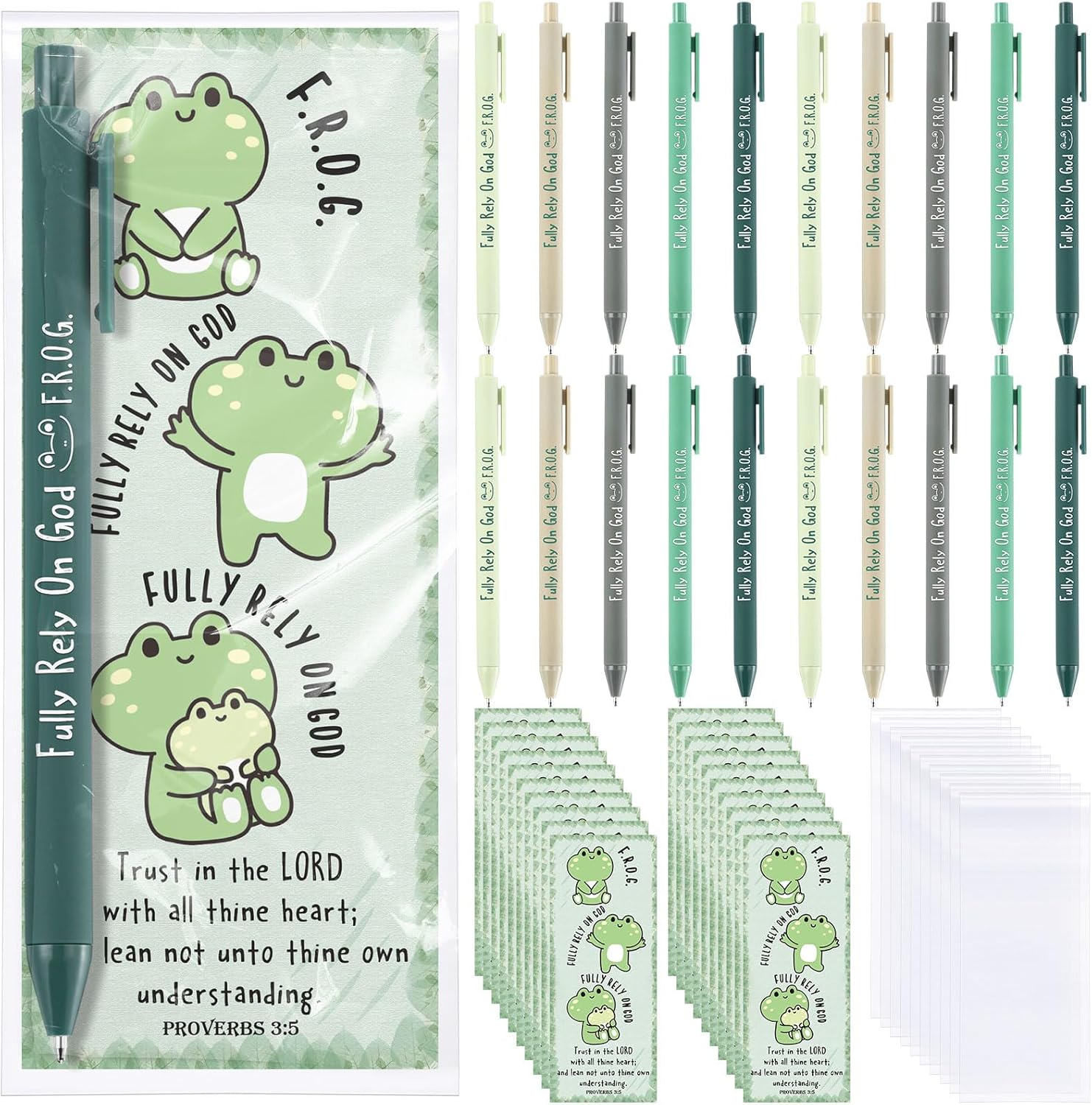 20 Piece Christian Gift Set with Frog Pens and Bookmarks