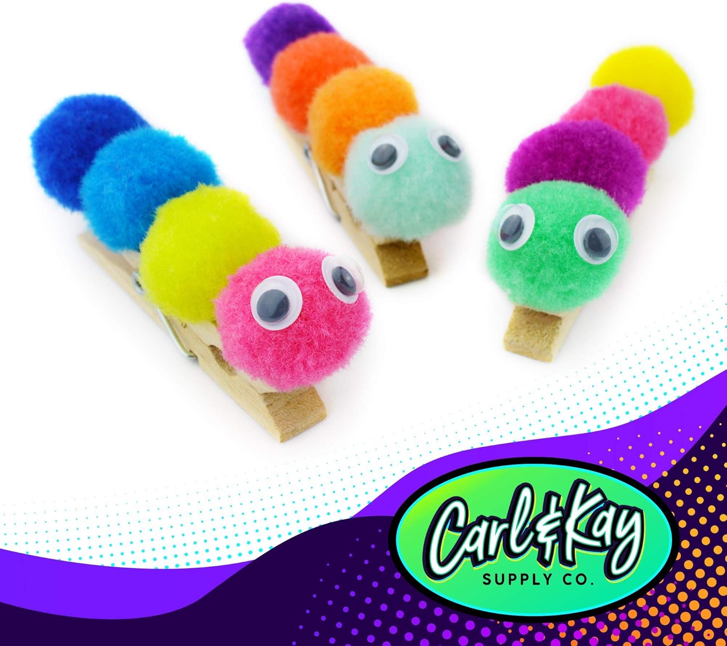 Carl Kay 300 Pcs 1 Inch Pom Poms 50 Adhesive Eyes Craft Set