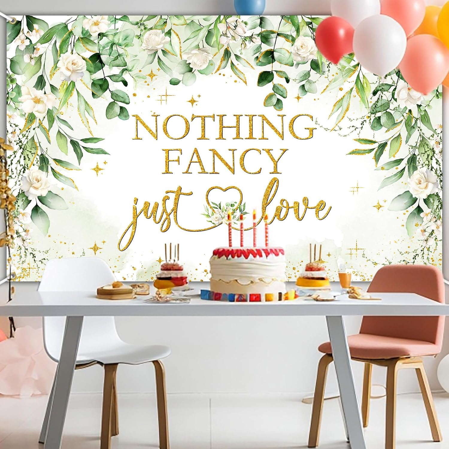 Avezano Nothing Fancy Just Love Sage Green Wedding Shower Banner 6x36ft