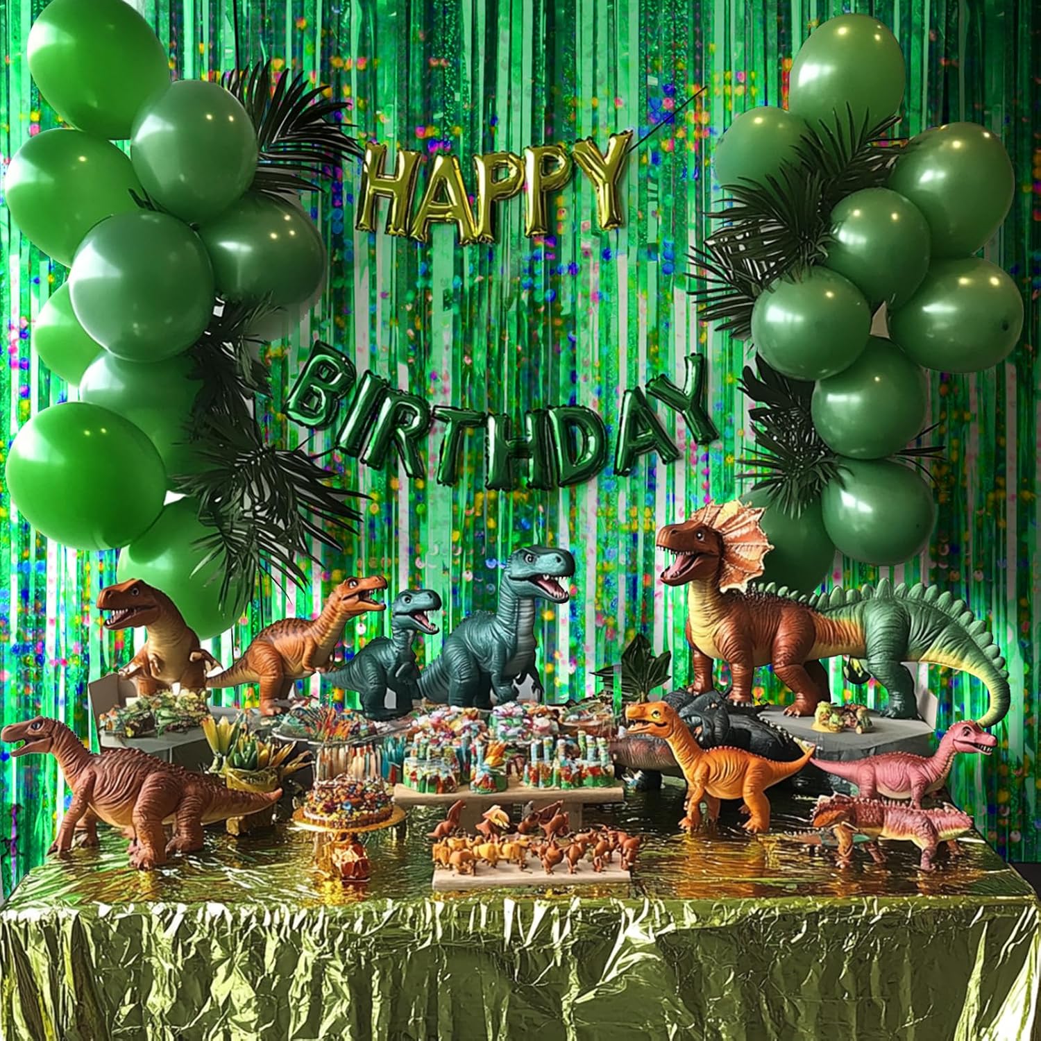 4 Pack Green Foil Fringe Curtain for Party Decorations