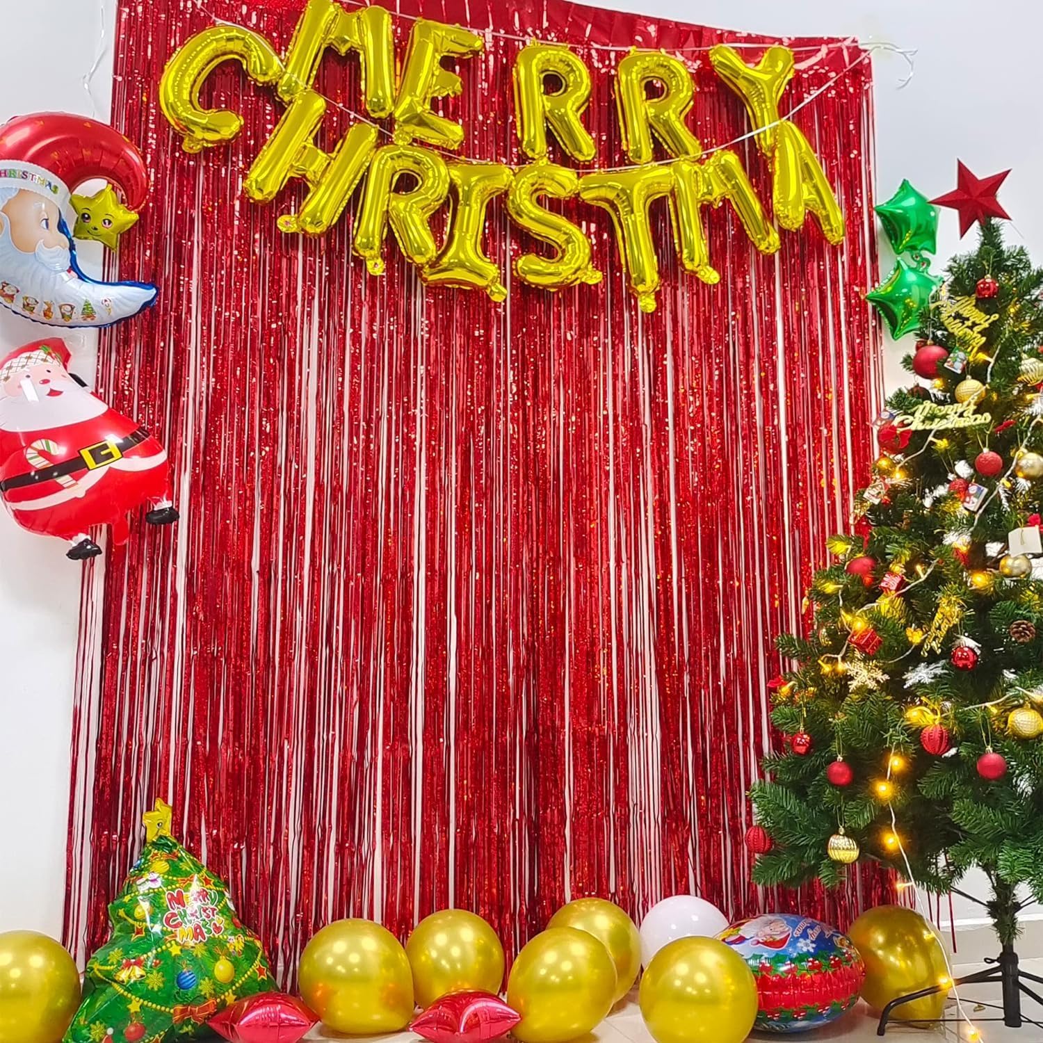 Braveshine Red Tinsel Foil Fringe Curtains 2Pcs