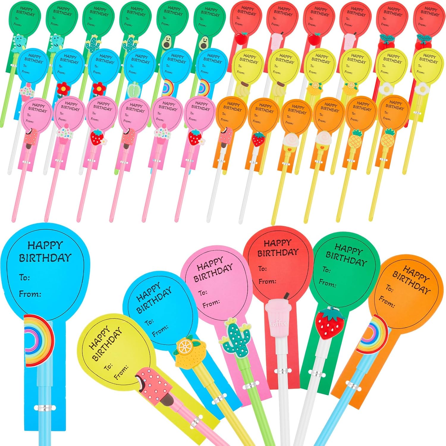 36 Pcs Happy Birthday Pens with Balloon Cards Set