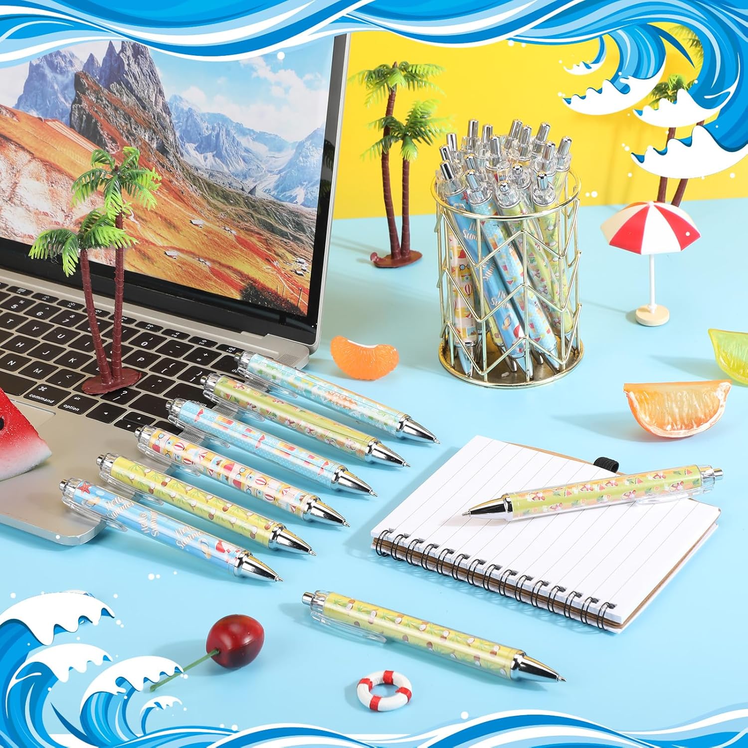 36 Pcs Summer Hawaiian Gel Pens Black 10mm Smooth Writing