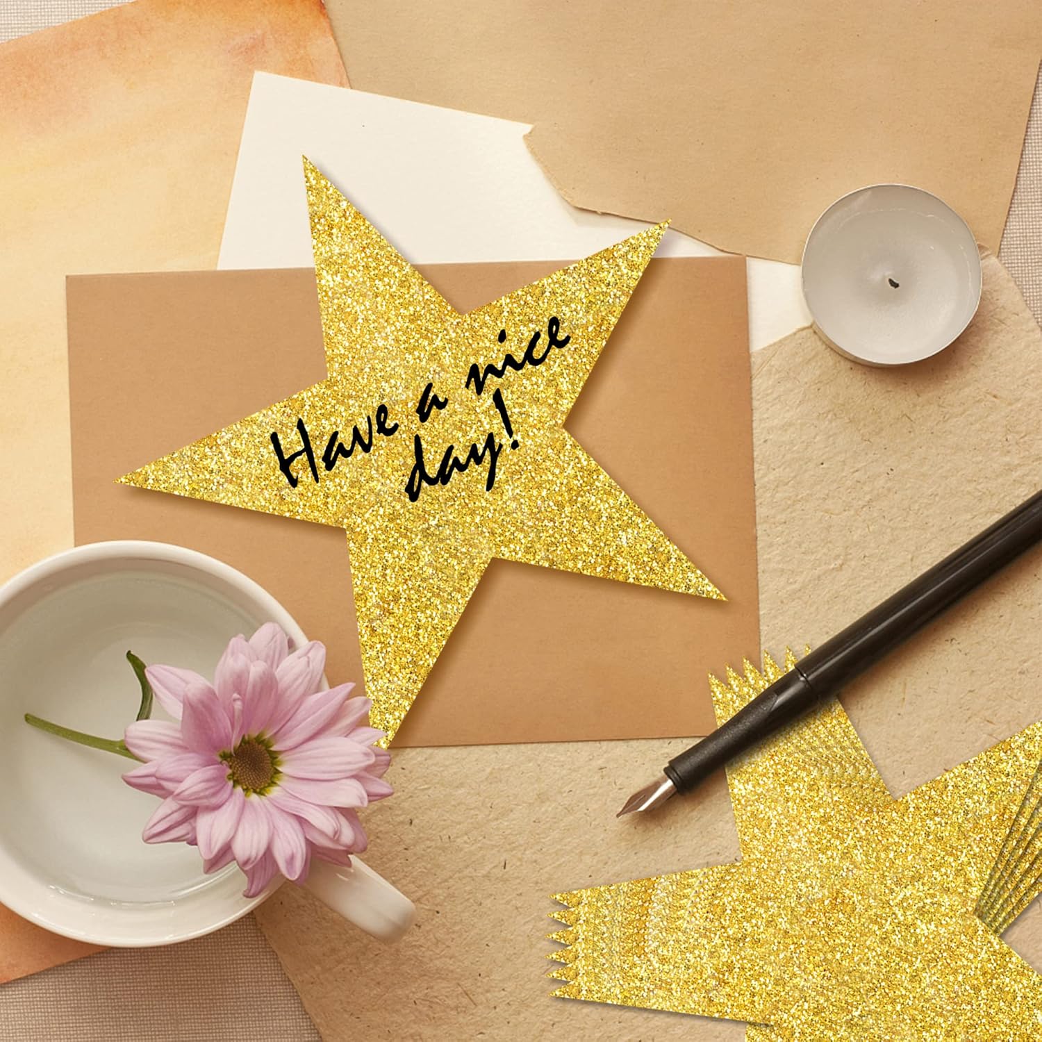 100 PCS Glitter Gold Star Cutouts for Party Decorations