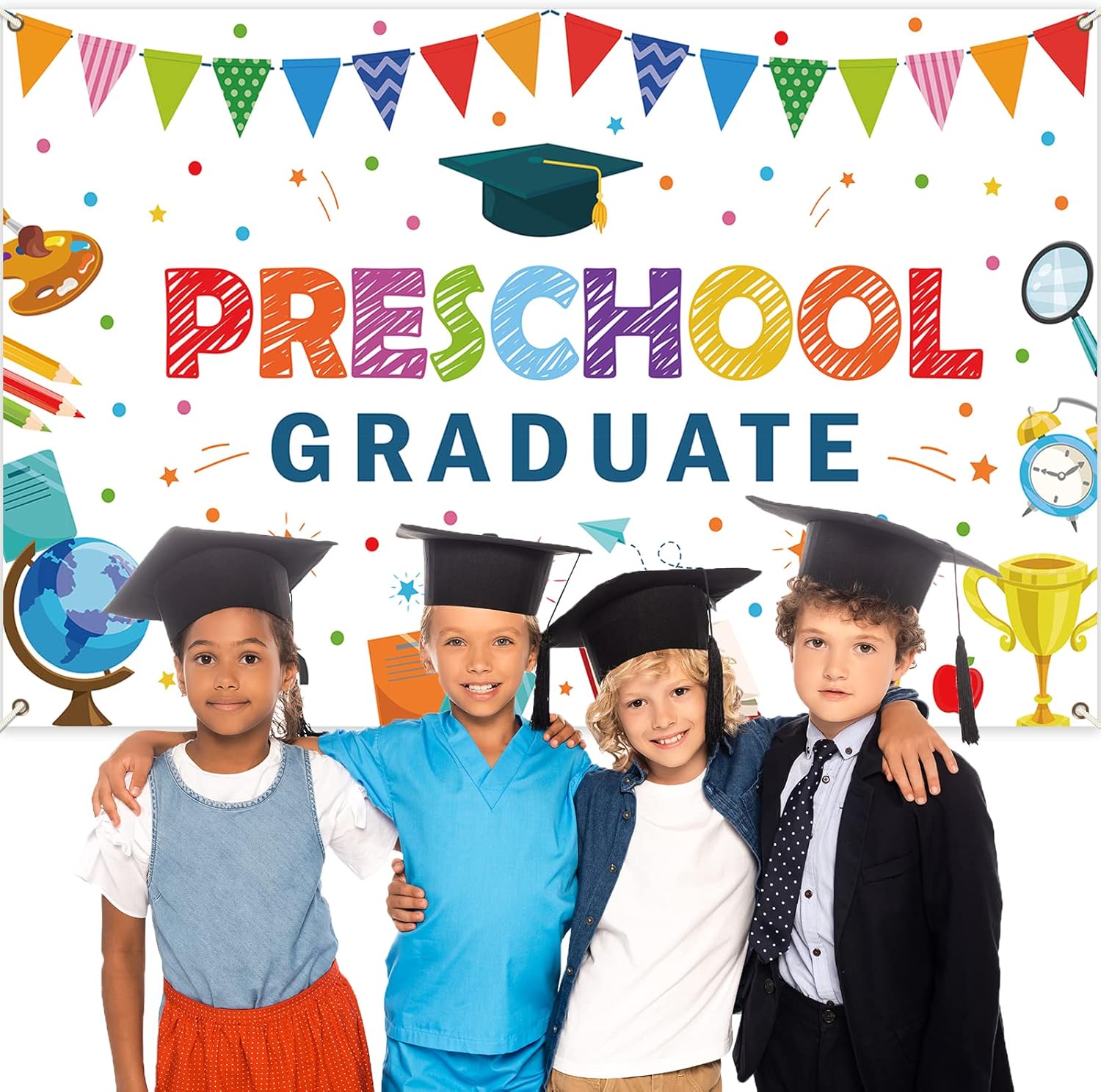 Preschool Graduation Backdrop with Ribbon for Kids Class of 2023 Ceremony
