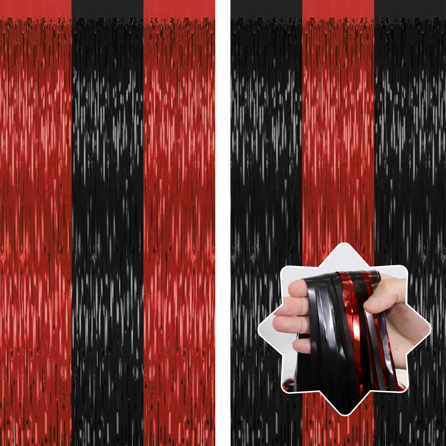 2 Pack Red Black Halloween Foil Backdrop Curtains