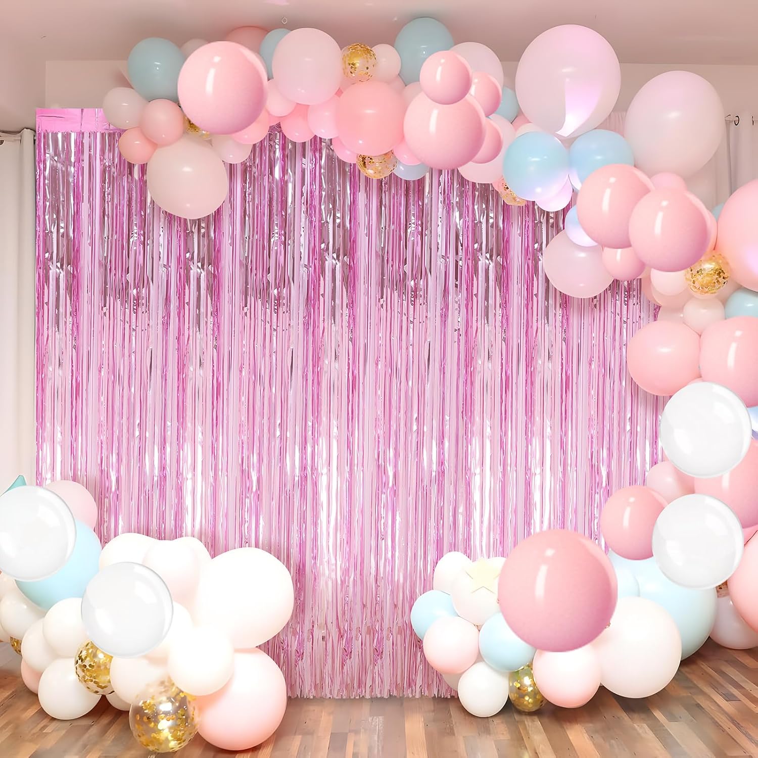3 Pack Pink Foil Fringe Curtains for Parties