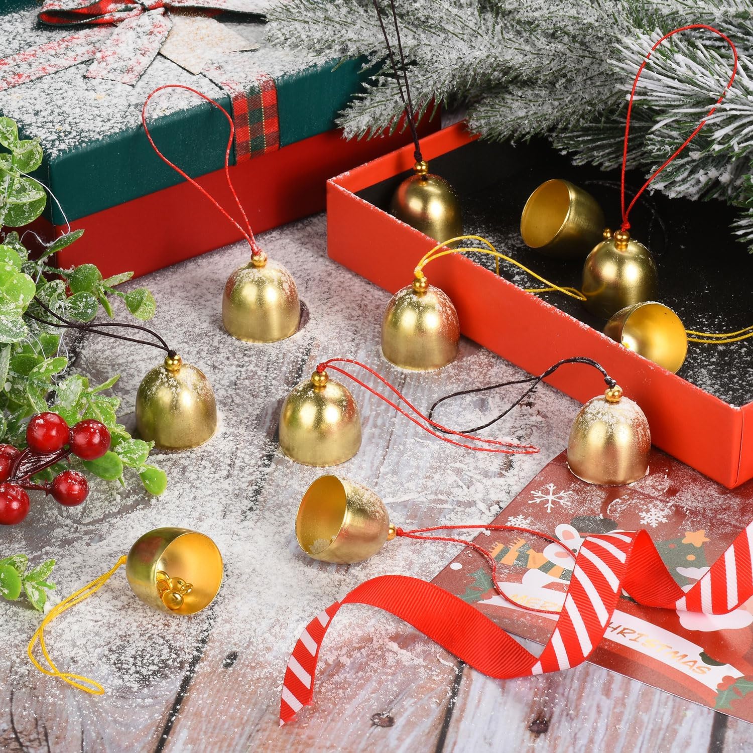 YGAOHF 12 Pcs Gold Bells with Hanging Rope