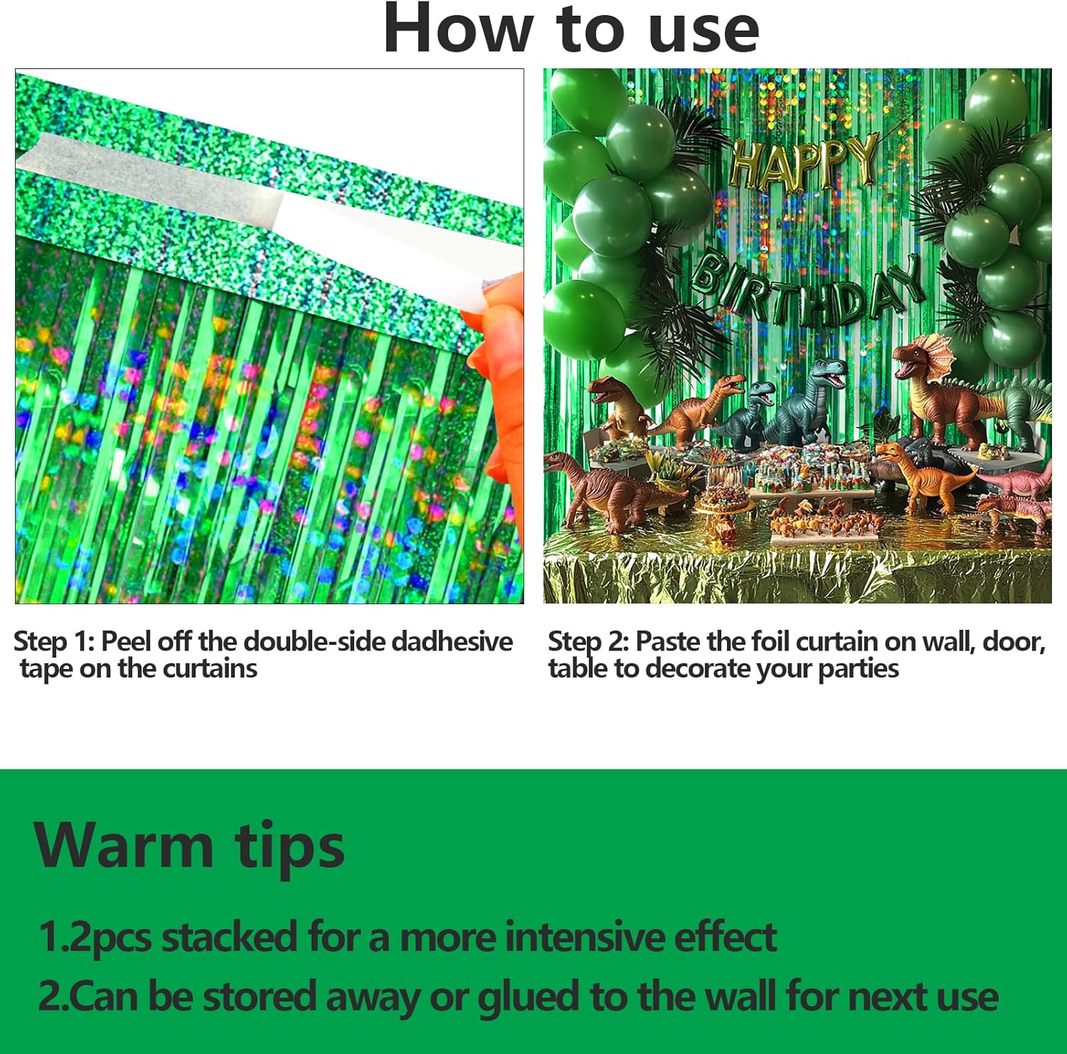 4 Pack Green Foil Fringe Curtain for Party Decorations