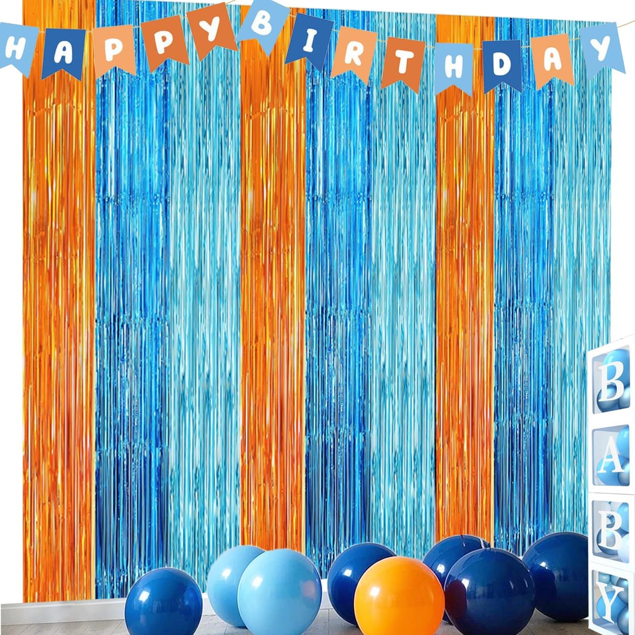 2 Pack Blue and Orange Streamers Party Decorations