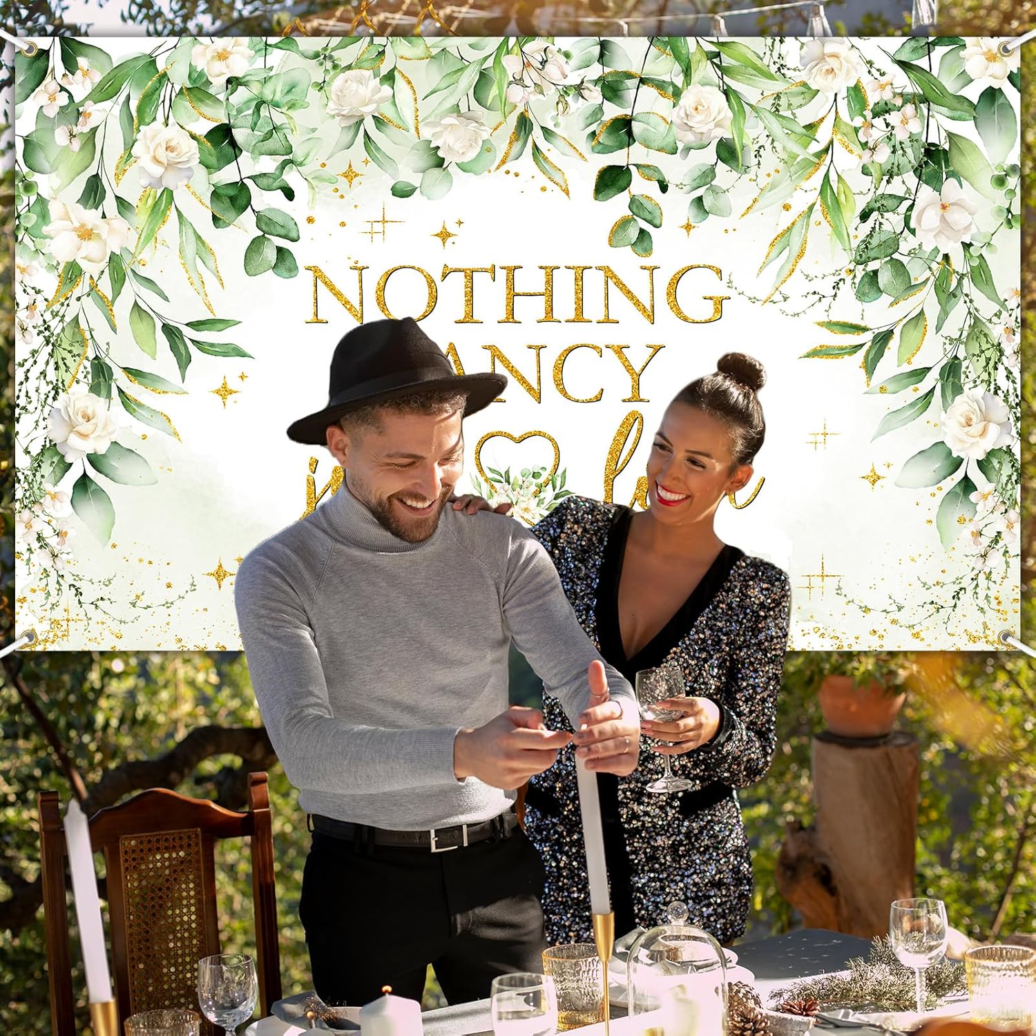 Avezano Nothing Fancy Just Love Sage Green Wedding Shower Banner 6x36ft