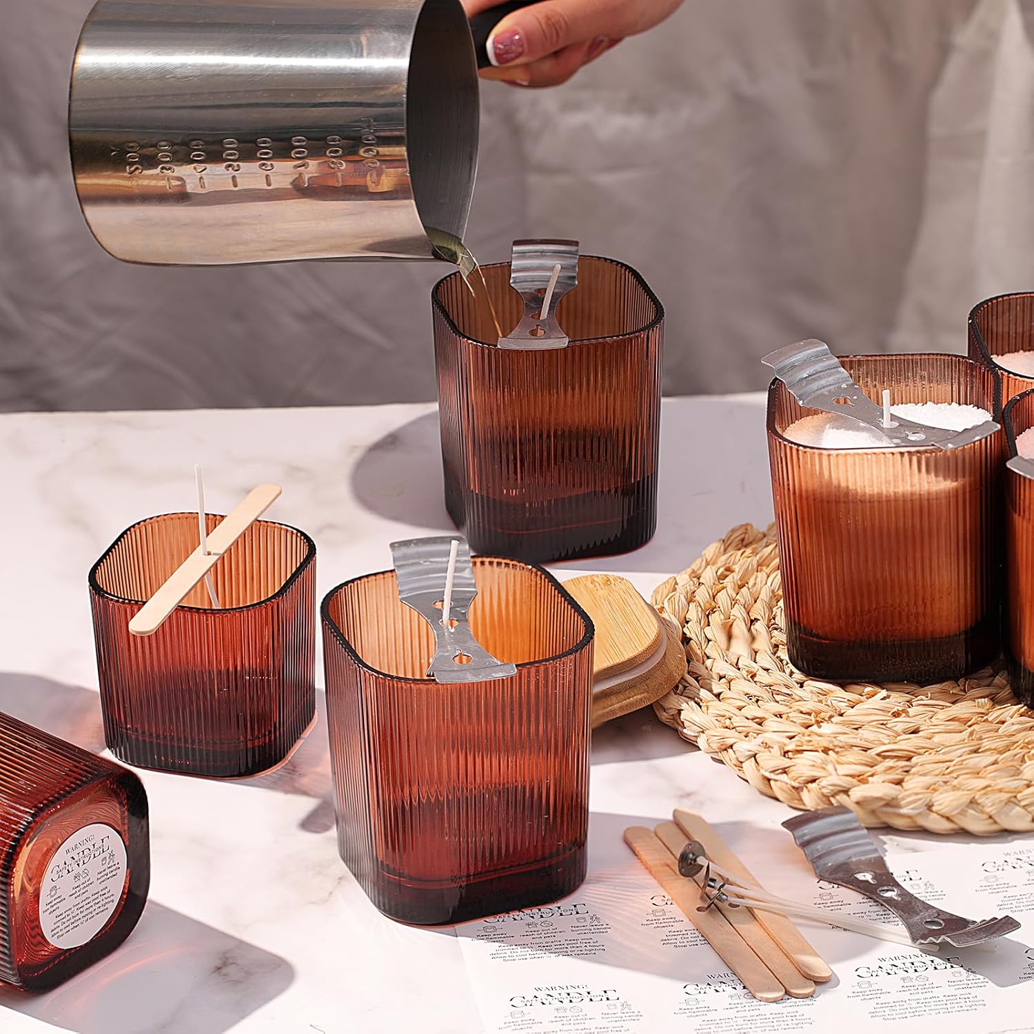 12oz and 6oz Amber Glass Candle Jars Set of 12 with Lids