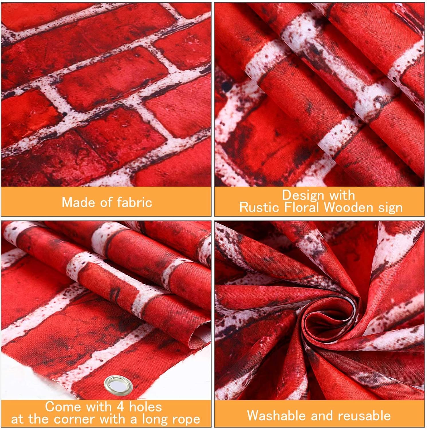 Red Brick Wall Party Backdrop Banner 728 x 433 Inch