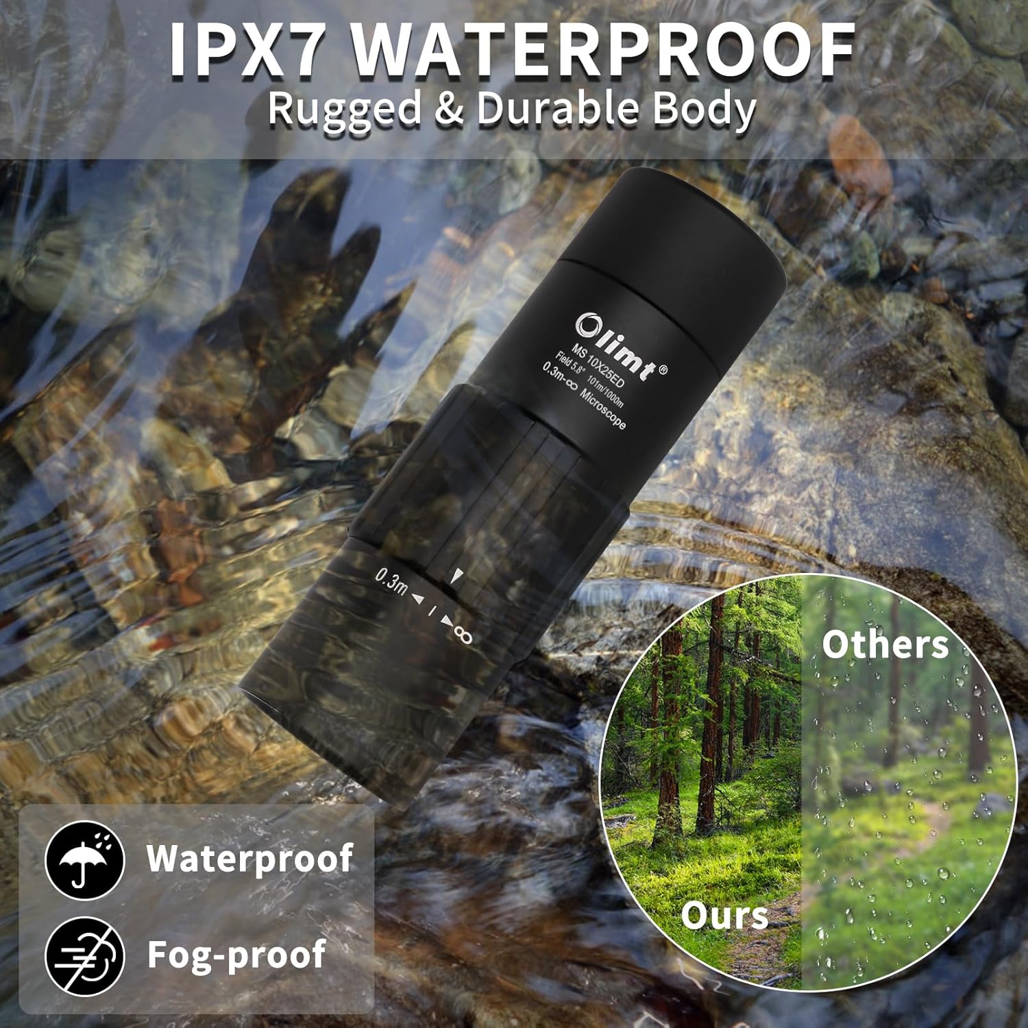10x25 Waterproof Fogproof Monocular Telescope