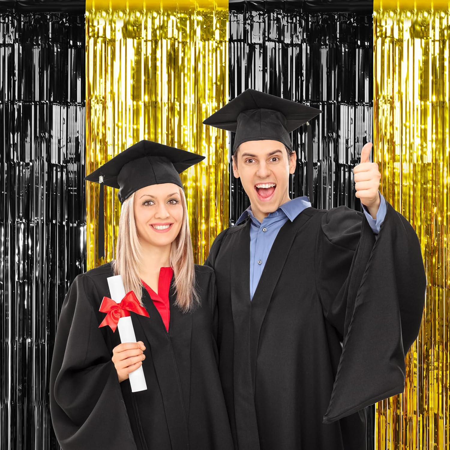Zachely 6 Pack Graduation Foil Fringe Curtain Backdrop Decorations