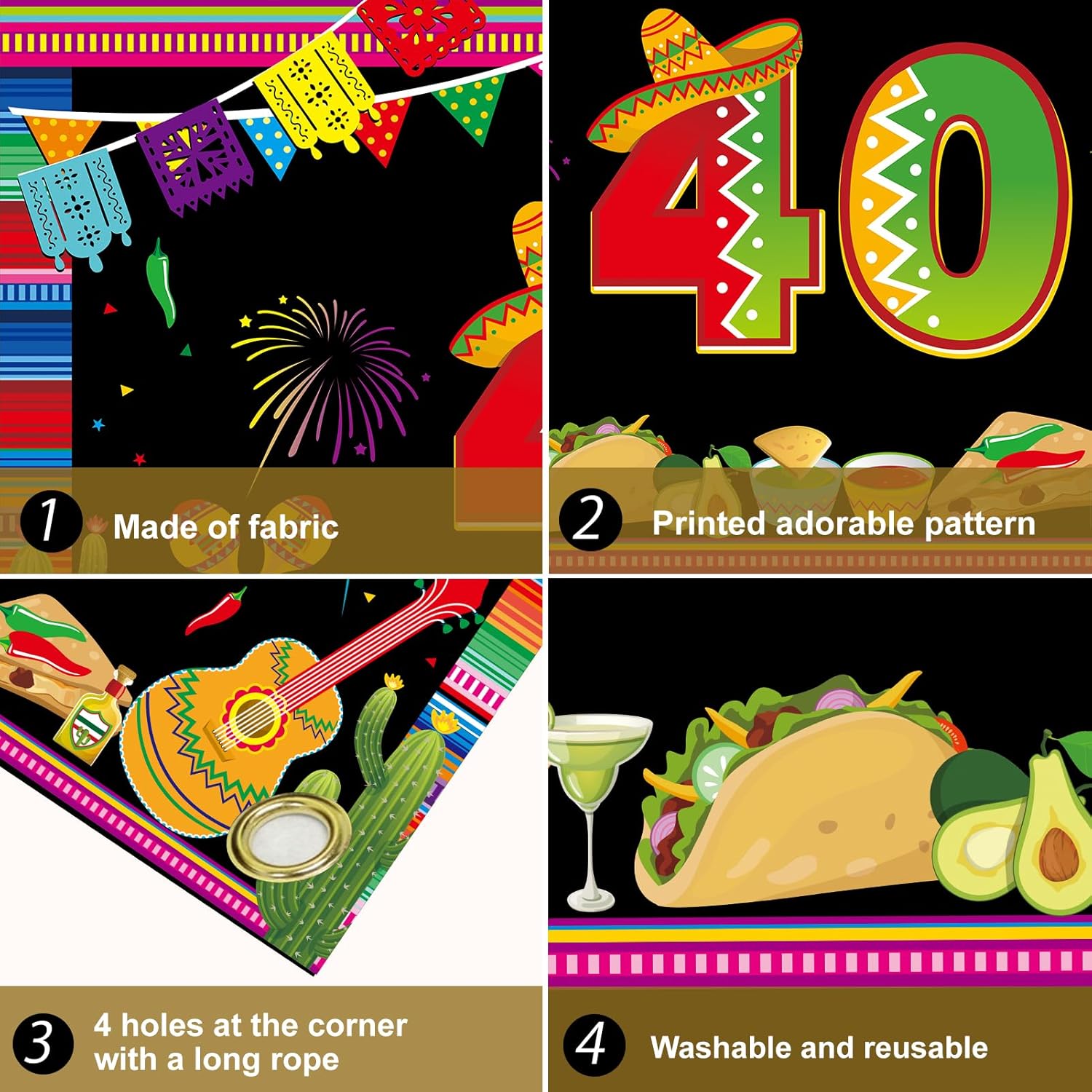 Happy 40th Birthday Banner Backdrop Decor for Men Women