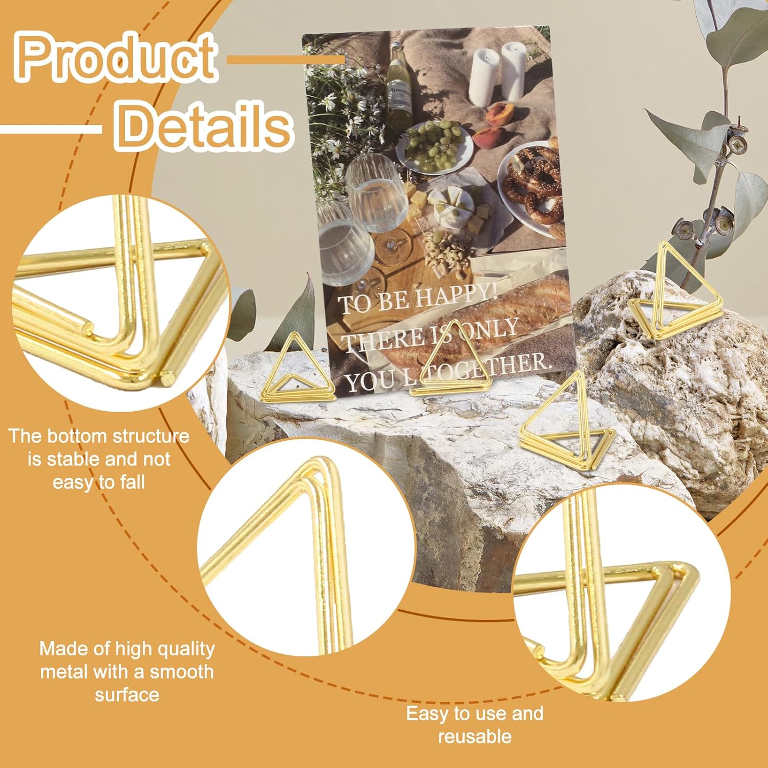 100 Pack Gold Place Card Holders Triangle Shape