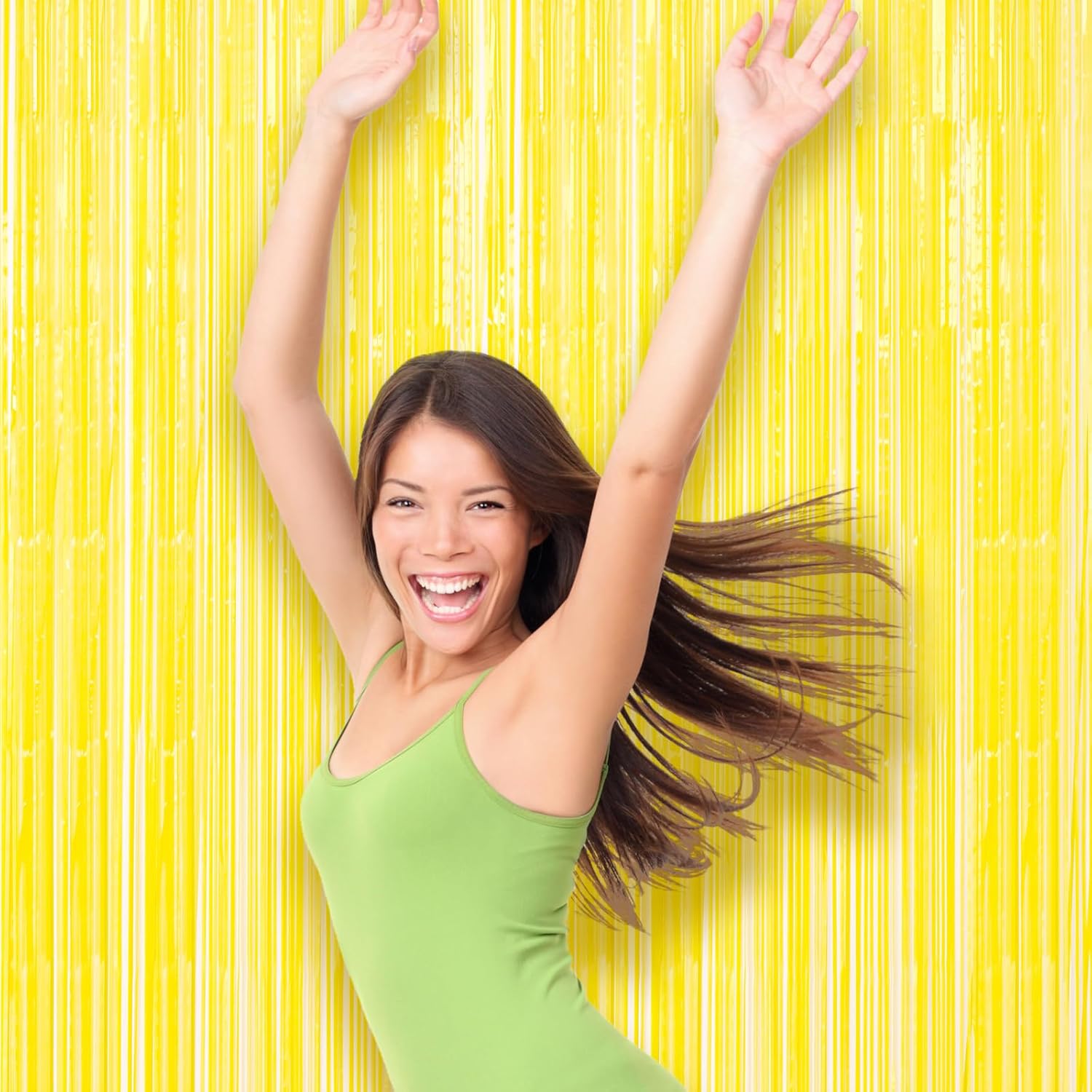 3 Pack Pastel Yellow Foil Fringe Backdrop Curtains for Parties