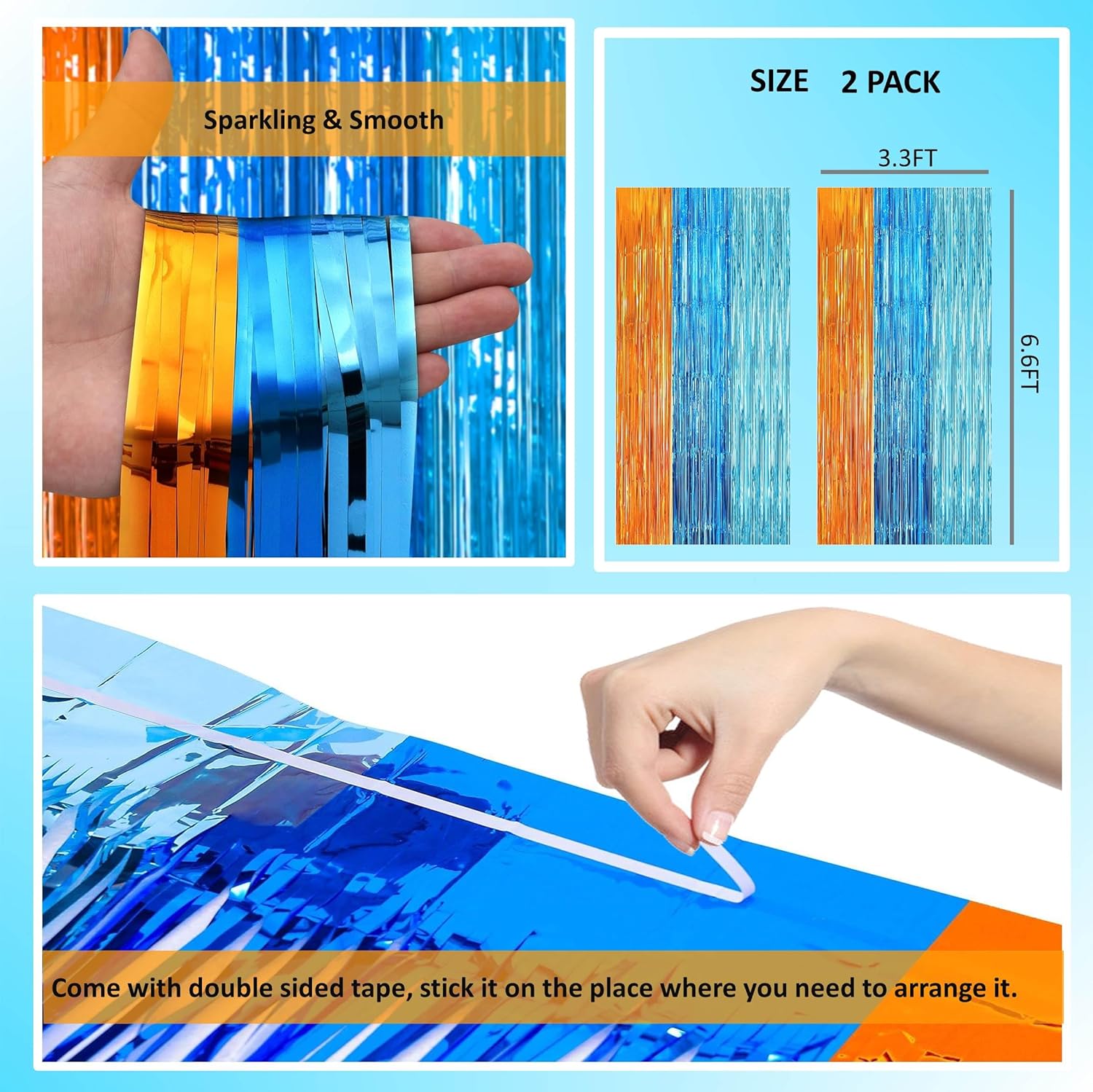 2 Pack Blue and Orange Streamers Party Decorations