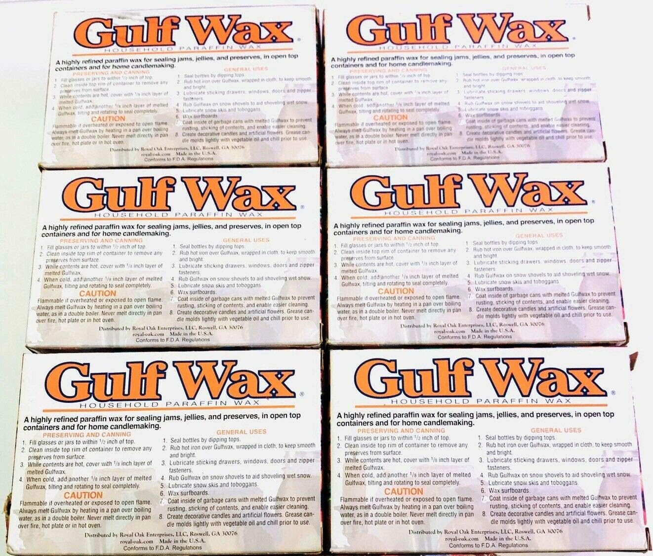 Lot of 6 16oz Paraffin Canning Candles Gulf Wax
