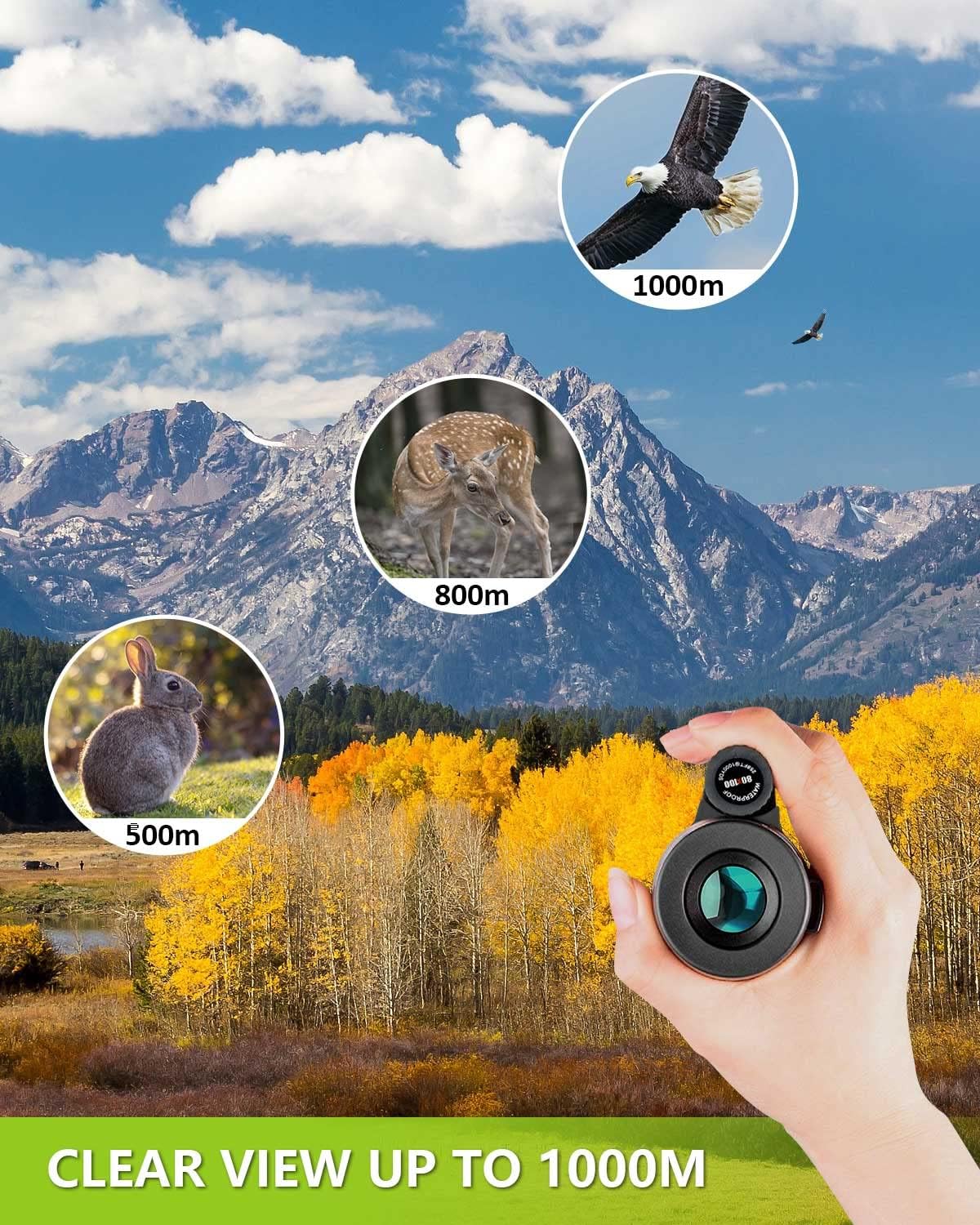 80x100 High Power Monocular with Tripod Smartphone Adapter