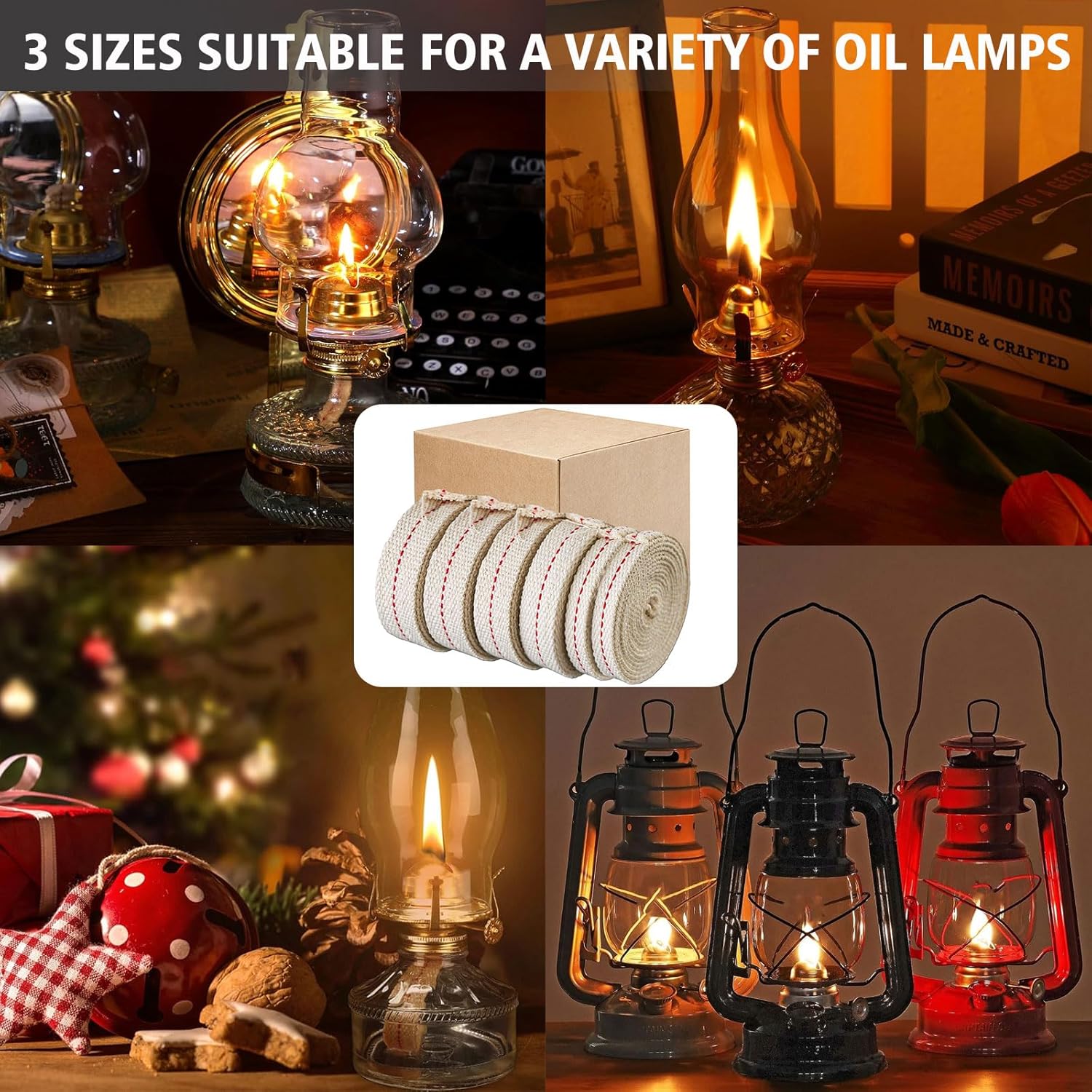 39 Feet Oil Lamp Wicks 6 Rolls Includes 3 Sizes