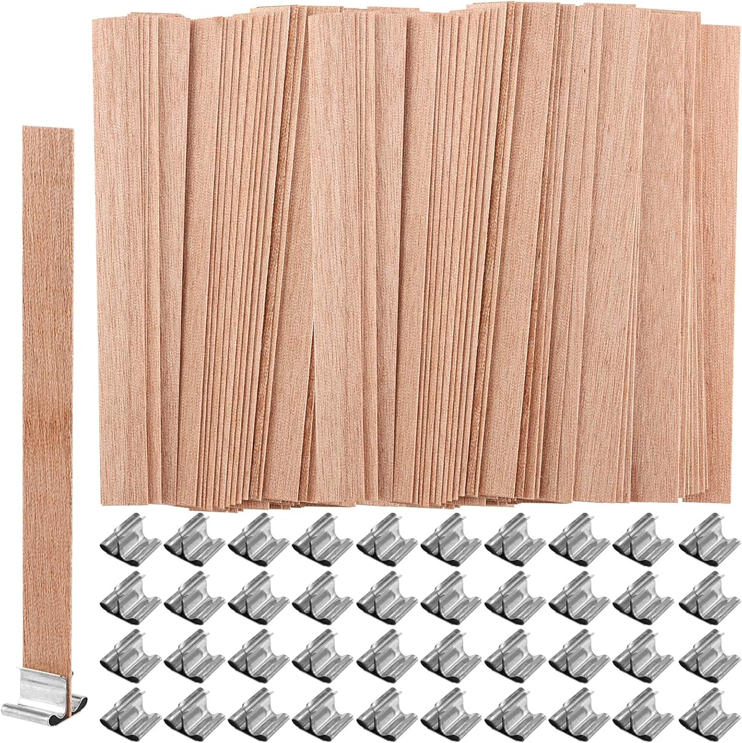 400 Pcs Wooden Candle Wicks with Iron Stand for DIY Candles