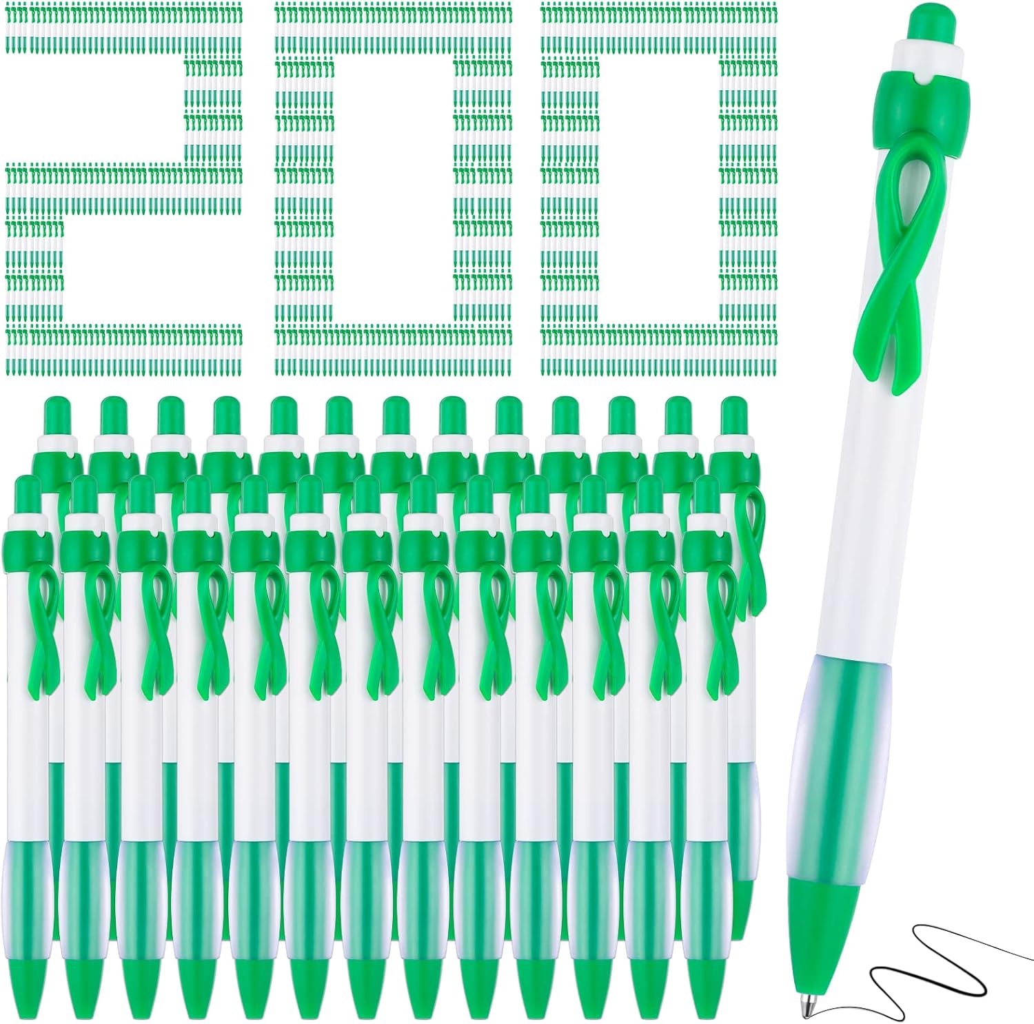 Yexiya 200 Pcs Green Ribbon Awareness Pen Set