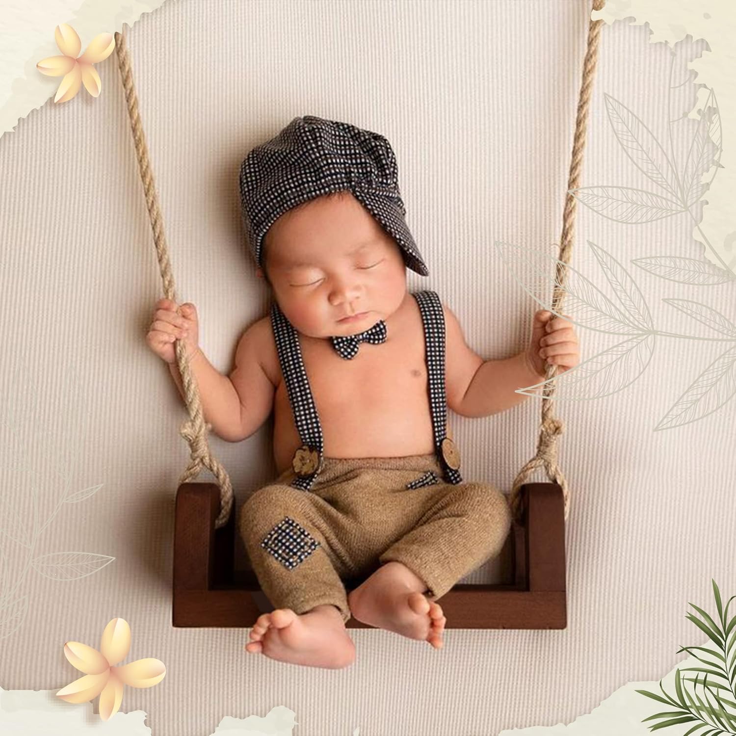 MG House Wooden Swing Baby Photo Prop Brown 6 Sunflowers
