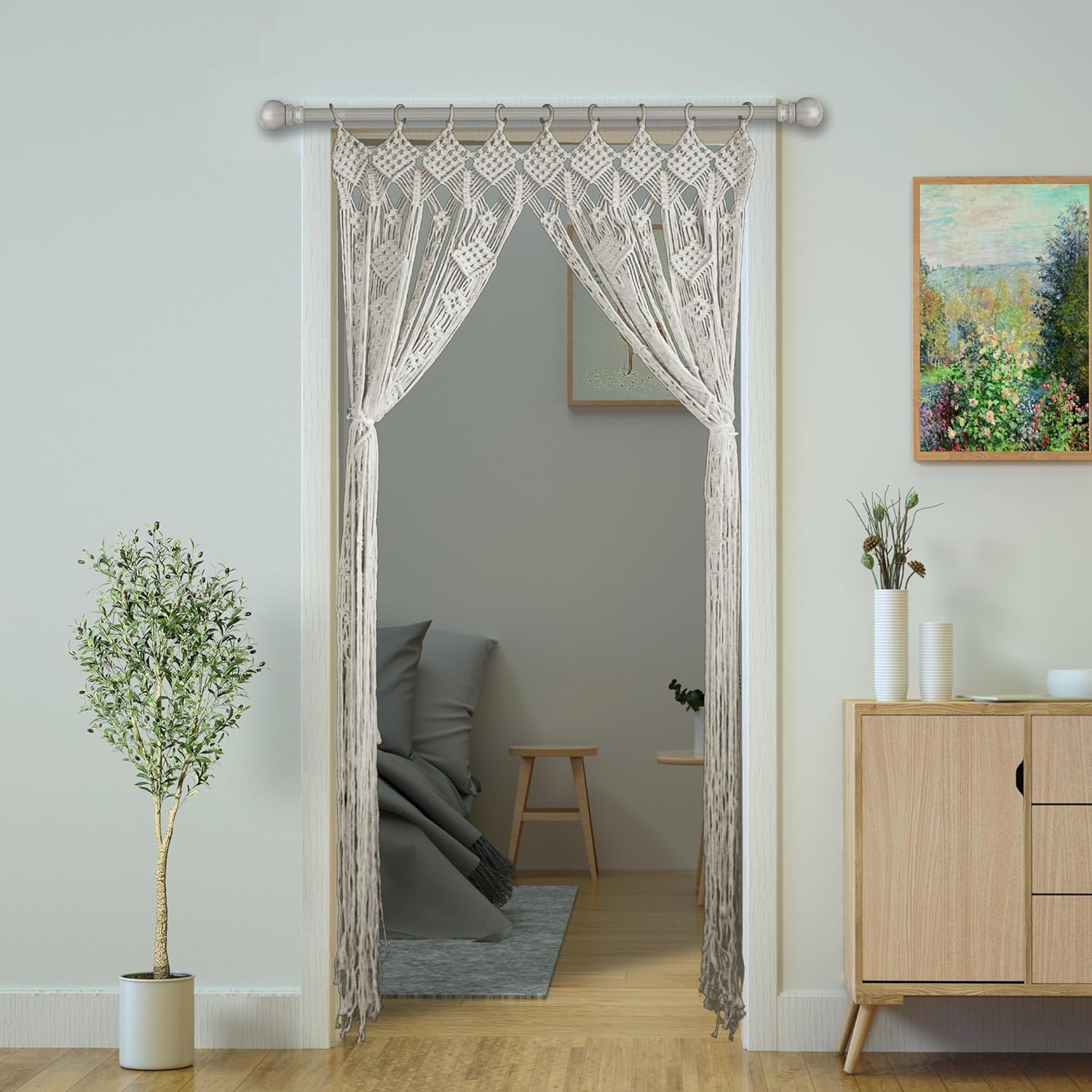 Macrame Curtain Boho Doorway Decor With Wooden Rings