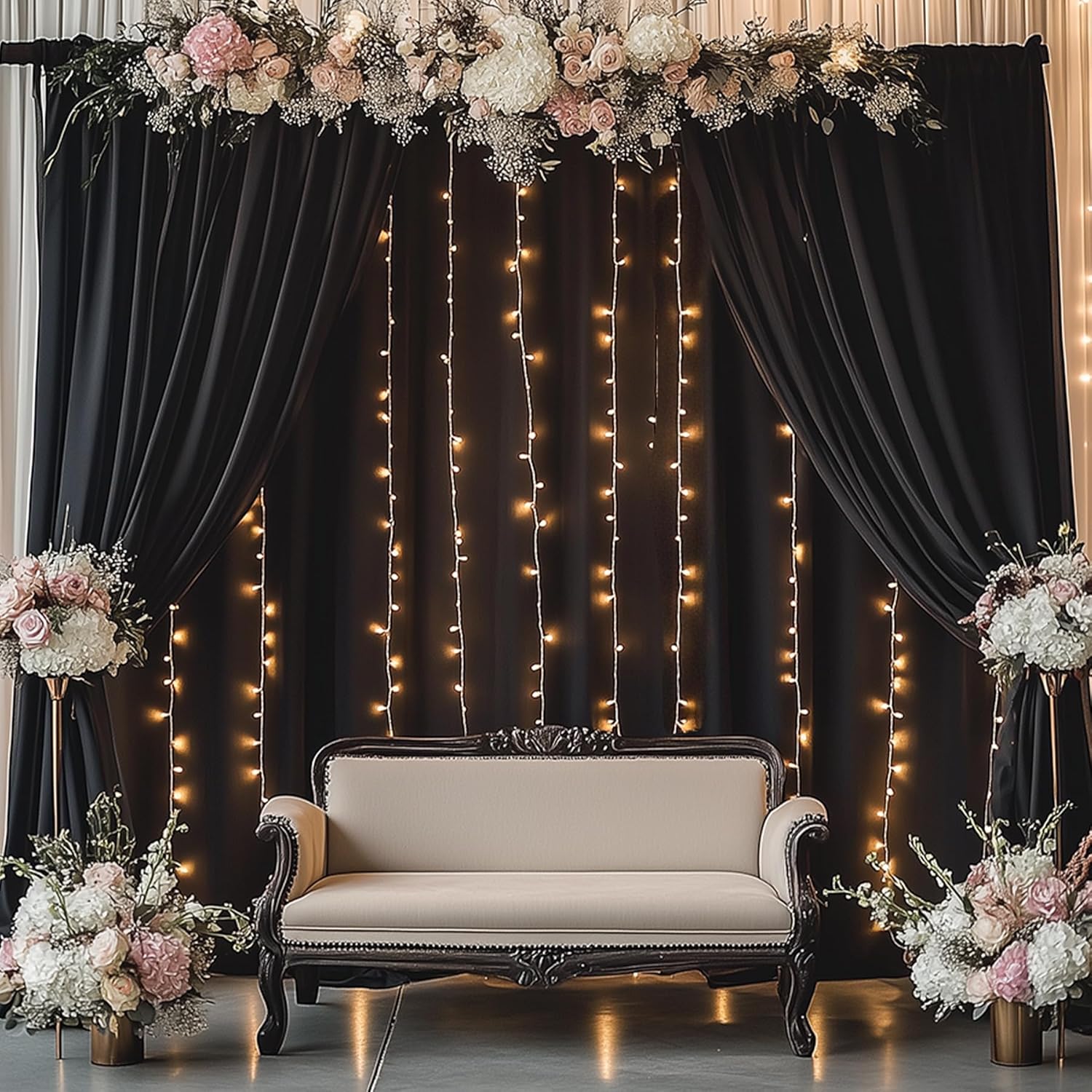 10ft x 12ft Wrinkle Free Black Backdrop Curtain 2 Panels