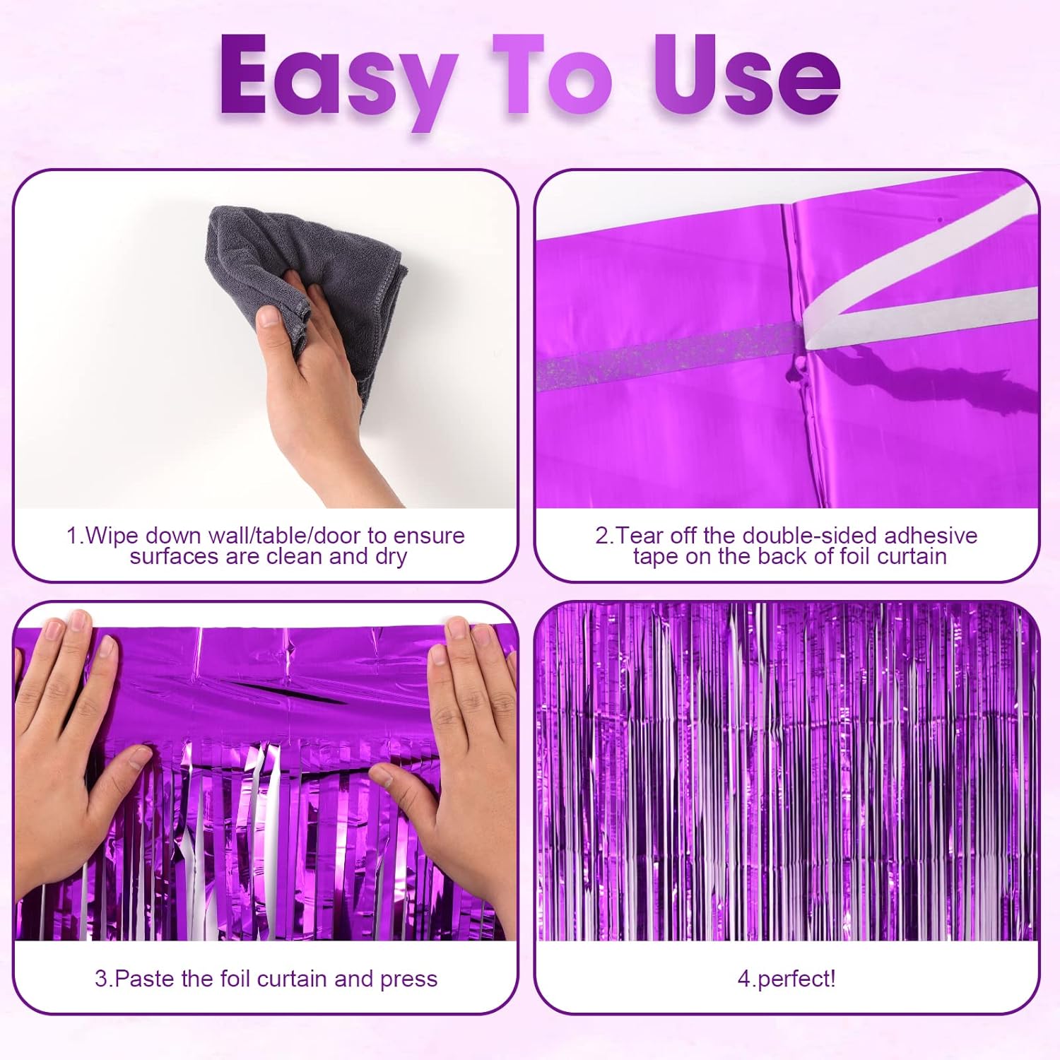 3 Pack Purple Foil Fringe Backdrop Curtains for Parties