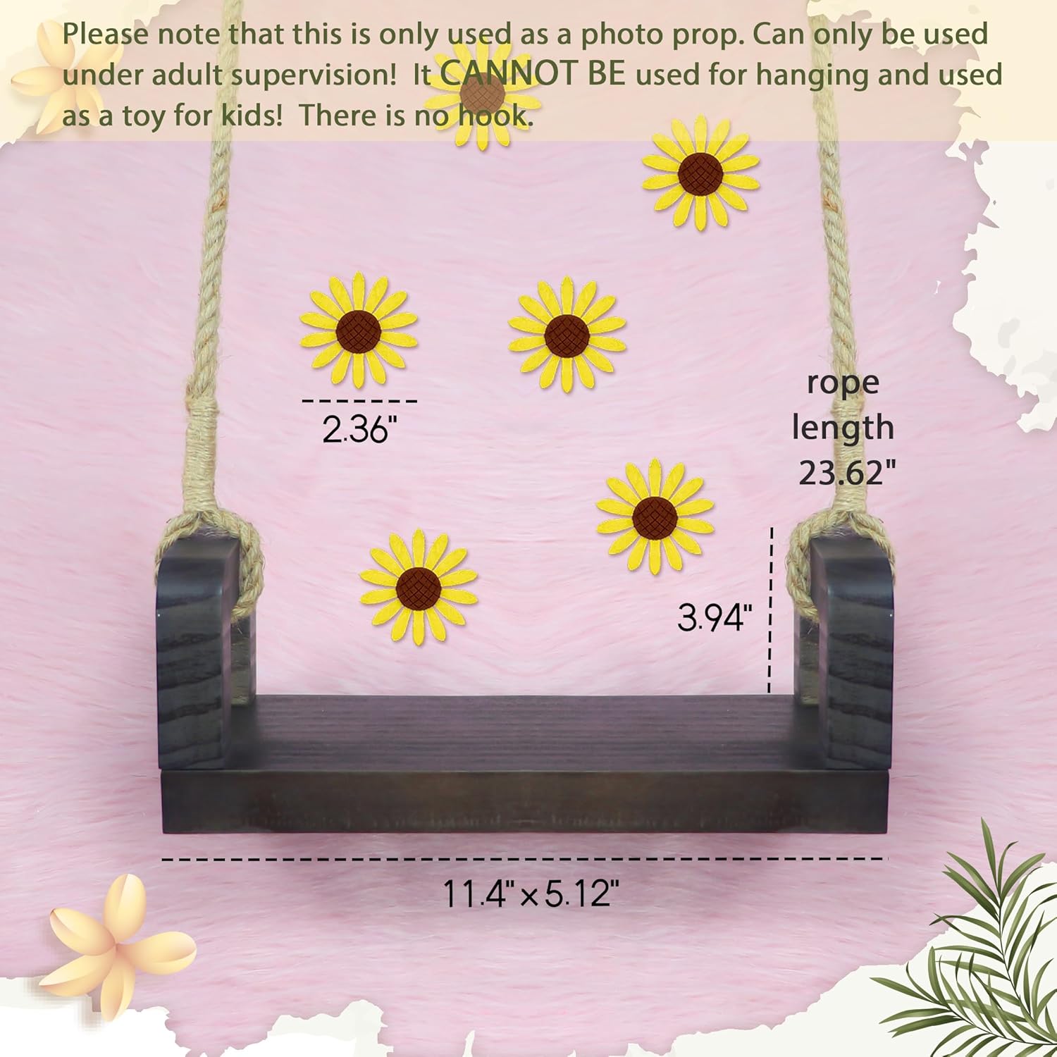 MG House Wooden Swing Baby Photo Prop Brown 6 Sunflowers
