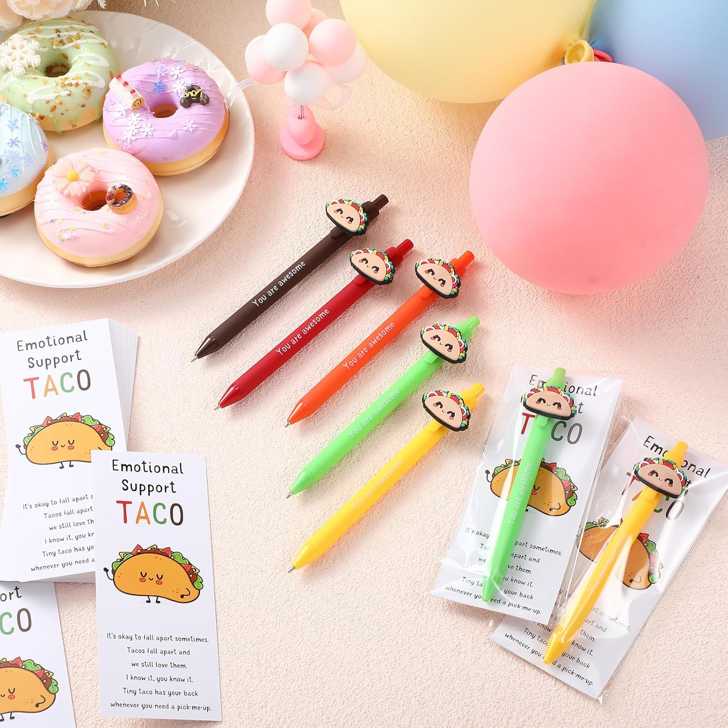Qilery 25 Piece Emotional Support Taco Pens Gift Set