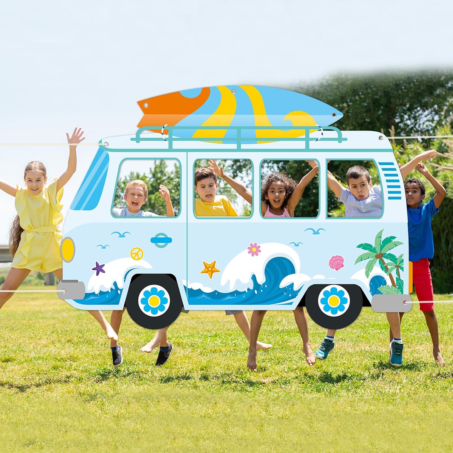 Summer Beach Bus Shaped Photo Prop Backdrop Banner 66x46in