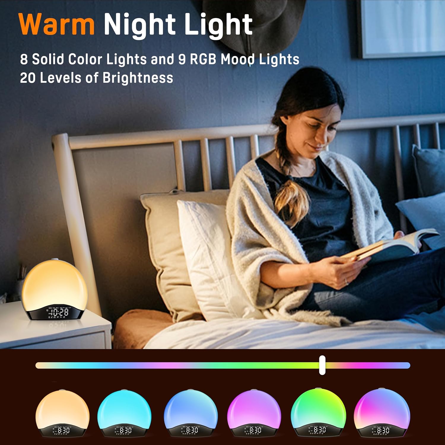 JALL Sunrise Alarm Clock with 25 Sounds and 17 Night Lights