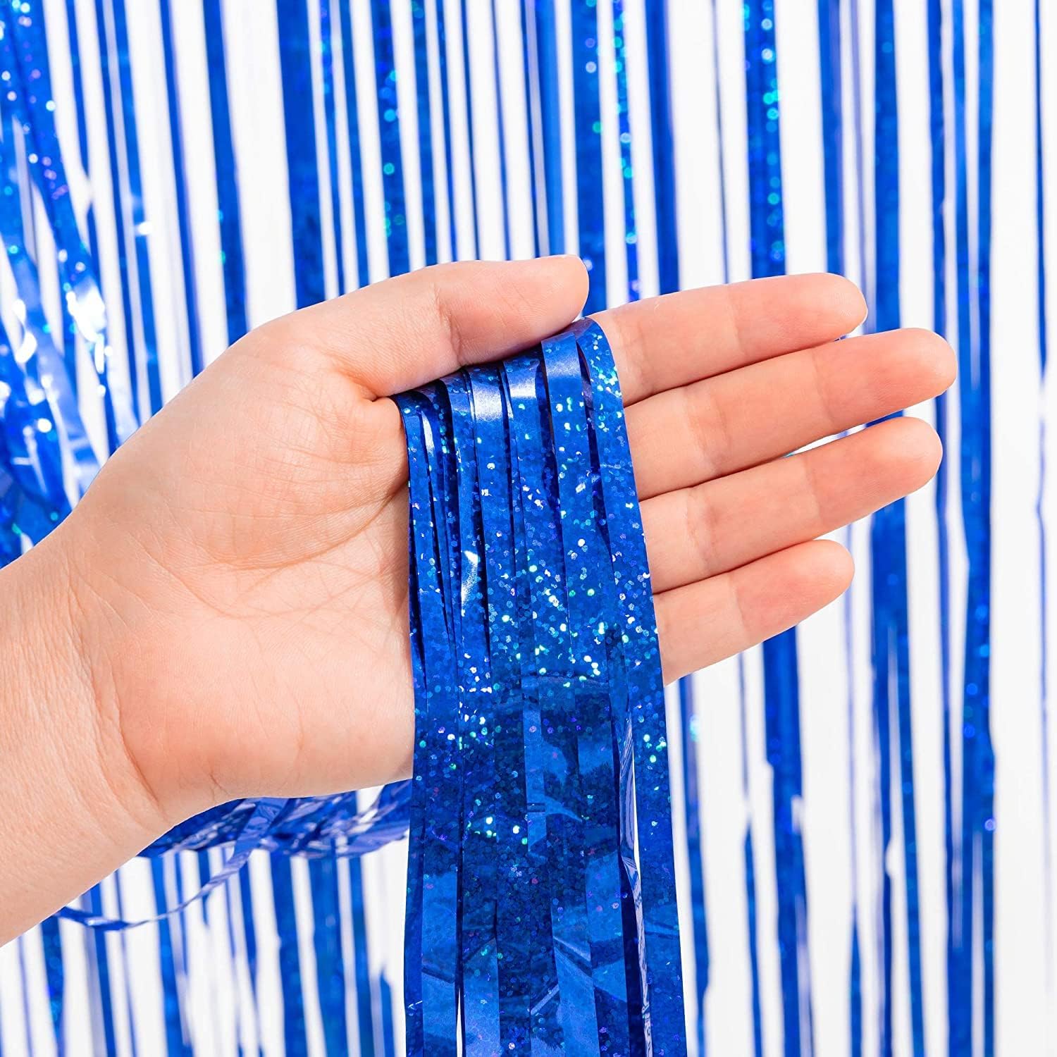 BRAVESHINE Blue Tinsel Foil Fringe Curtains 2Pcs