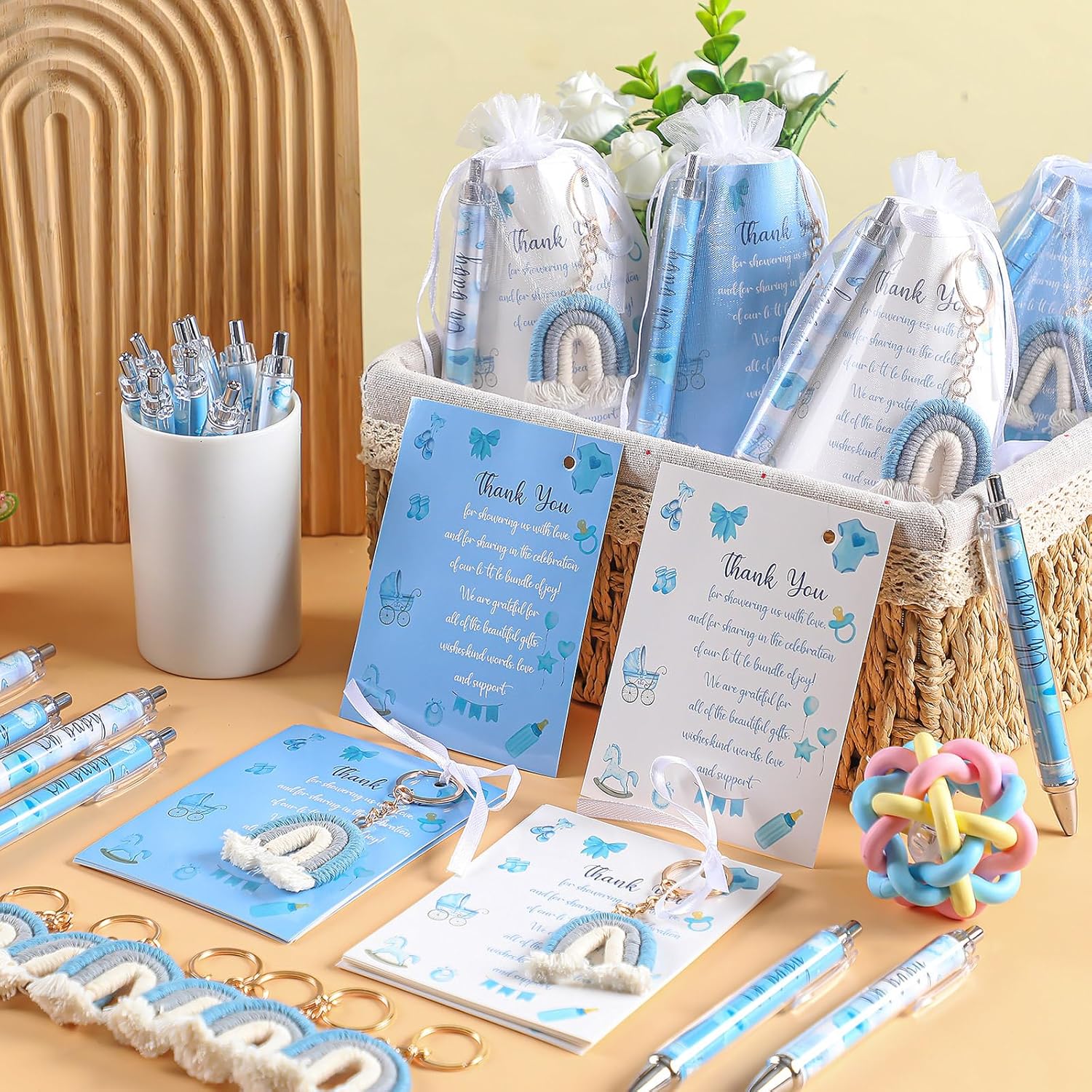 20 Piece Baby Shower Favor Gift Set with Pens and Keychains