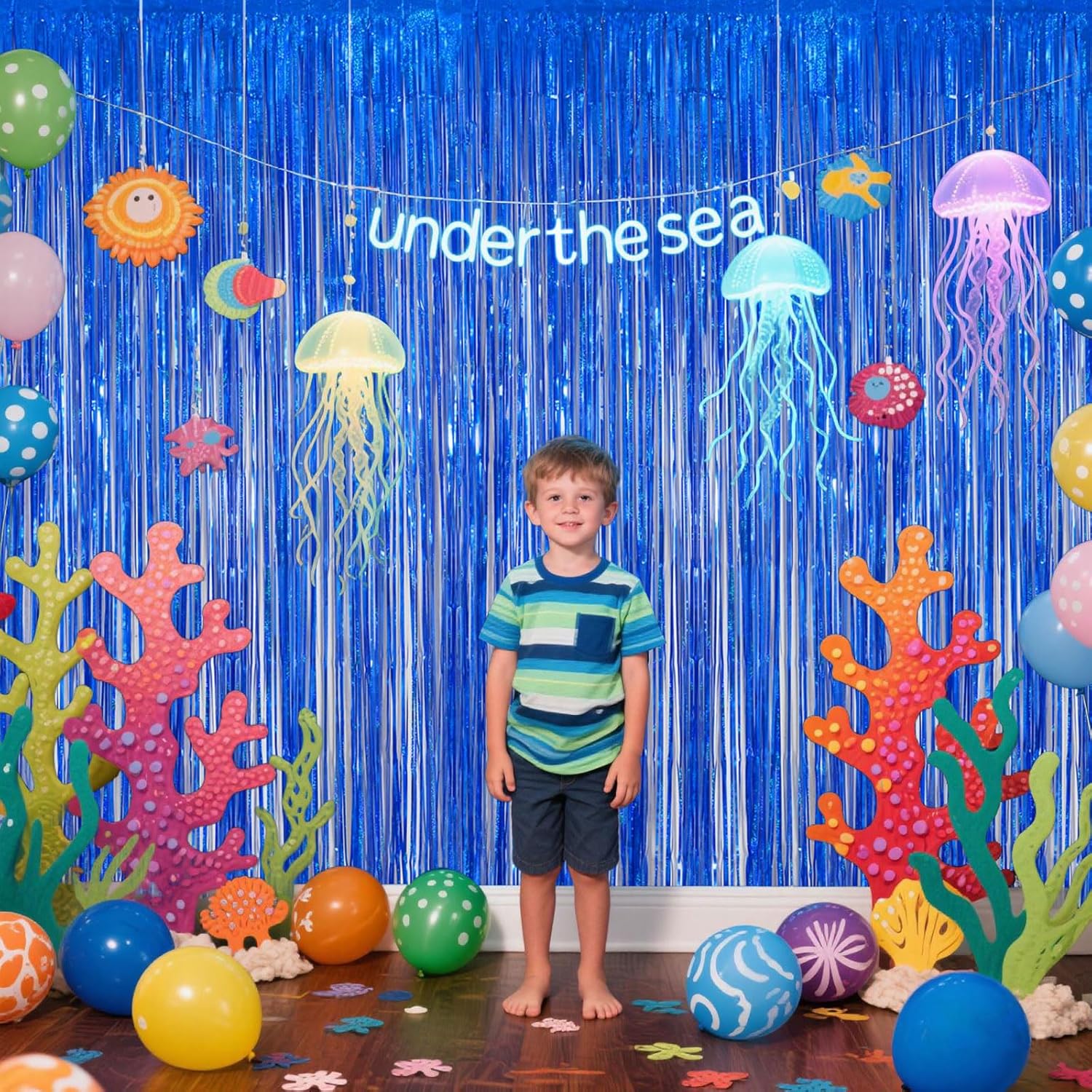 Navy Blue Foil Fringe Backdrop for Party Decorations