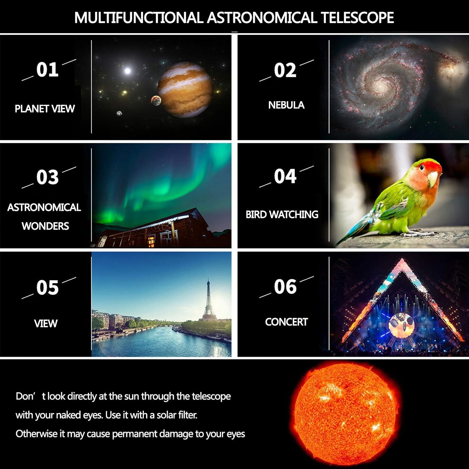 Beginner Telescope 60080mm Refractor with Tripod and Backpack