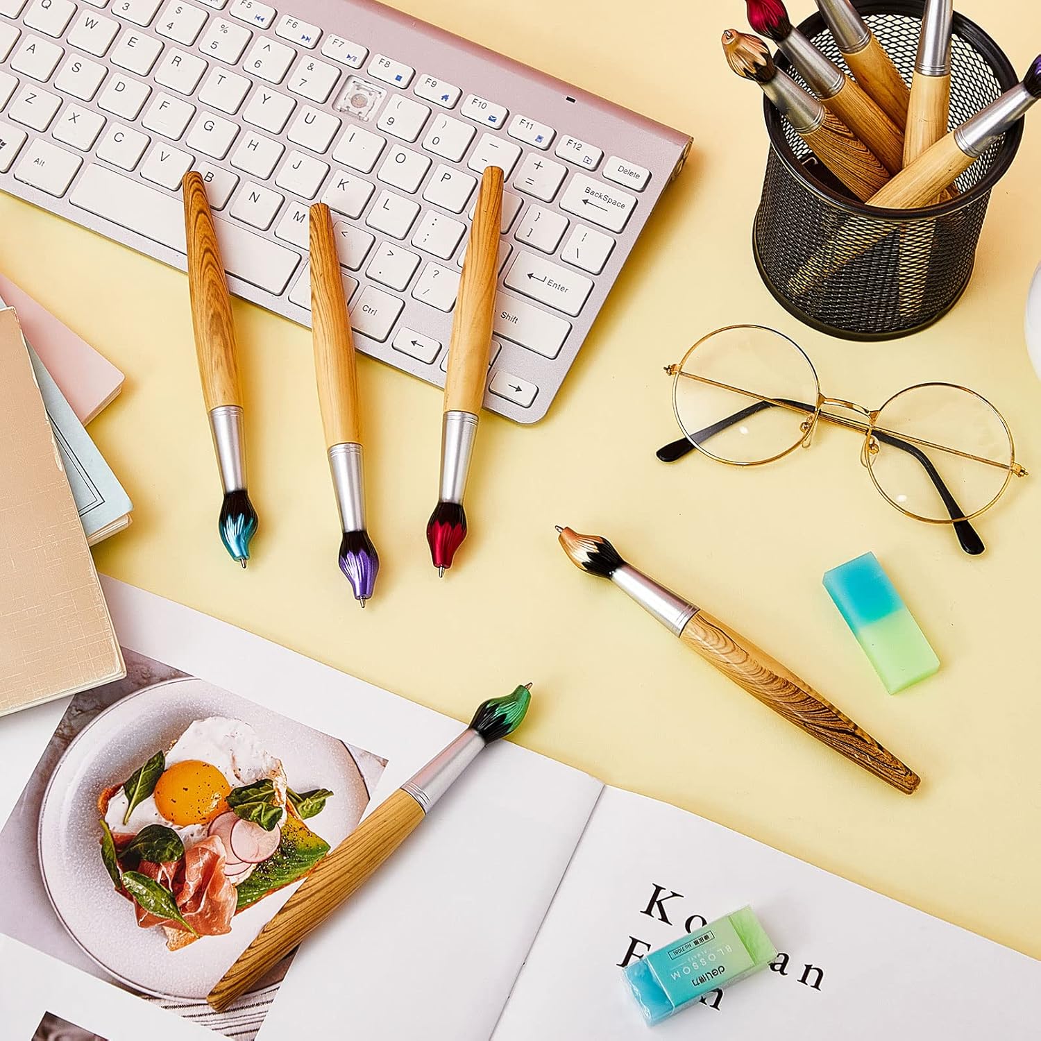 Outus 30 pcs Bamboo Brush Shape Ballpoint Pens