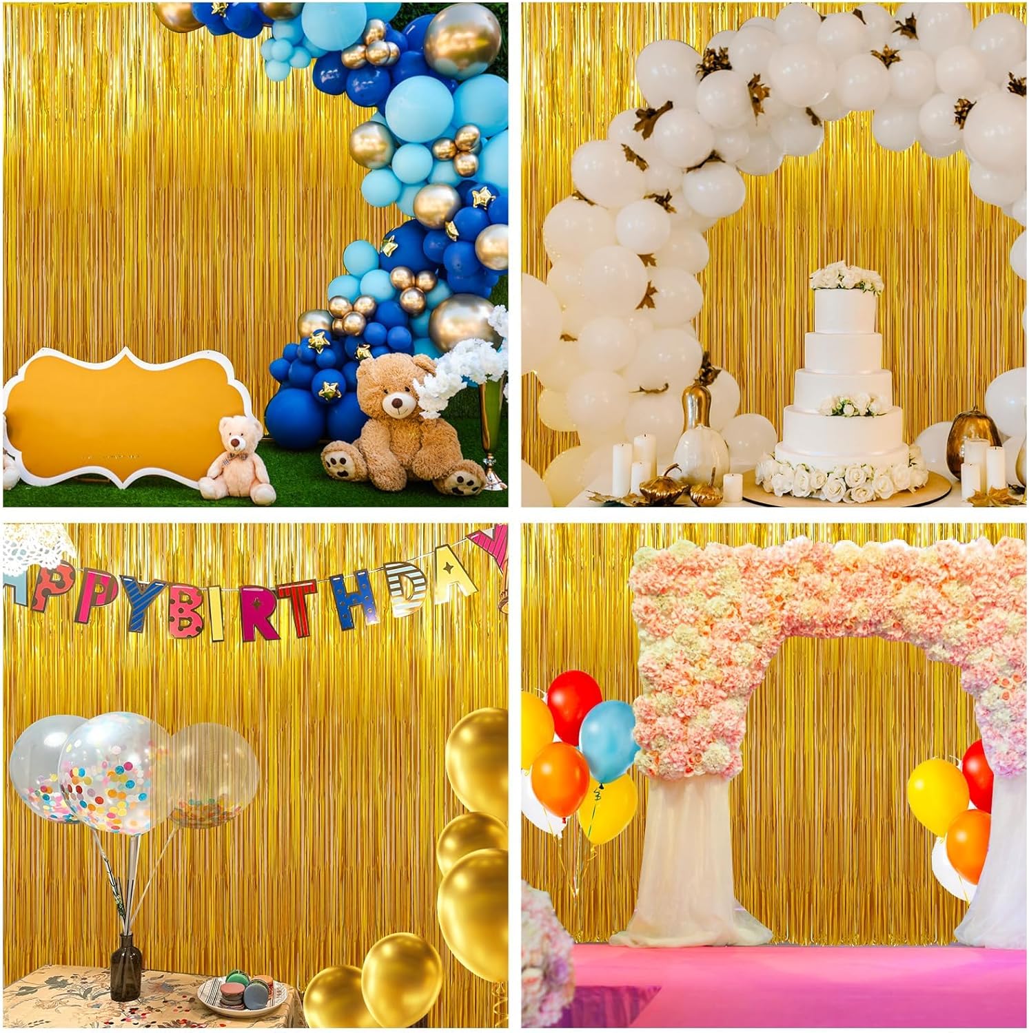 3 Pack Gold Foil Fringe Backdrop Curtains for Parties