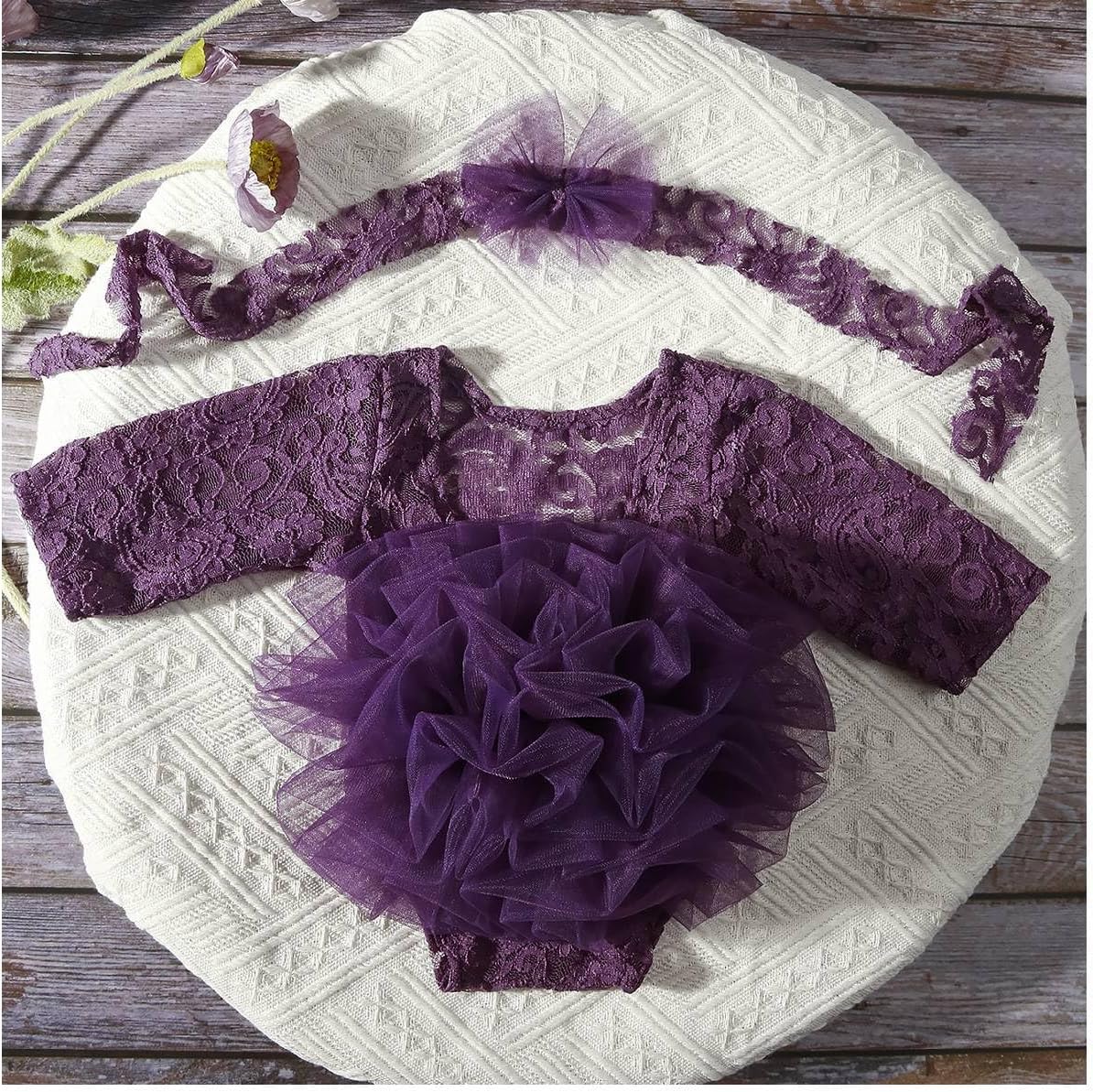 Vomdrok Newborn Girl Photography Romper with Headband