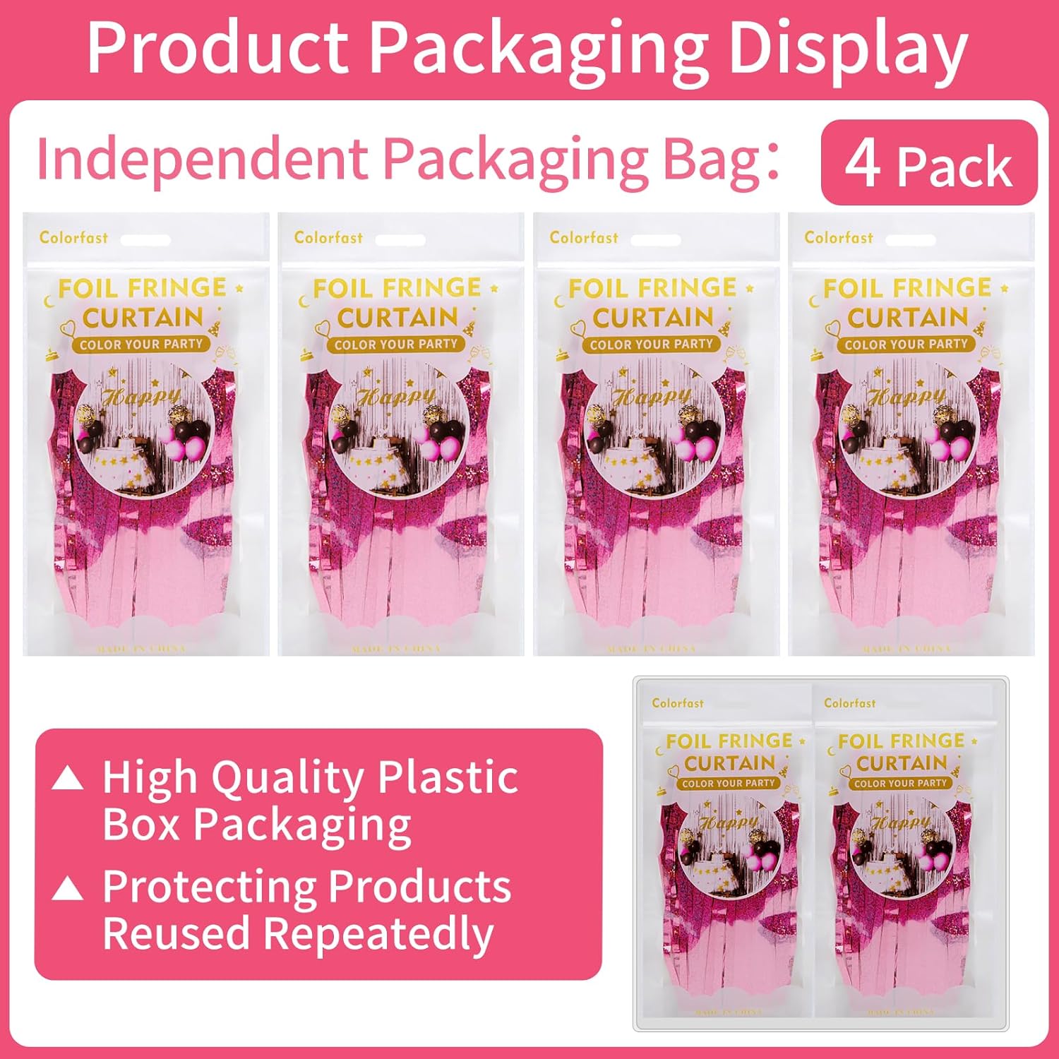 Picoway 4 Pack Pink Foil Fringe Curtain Decor