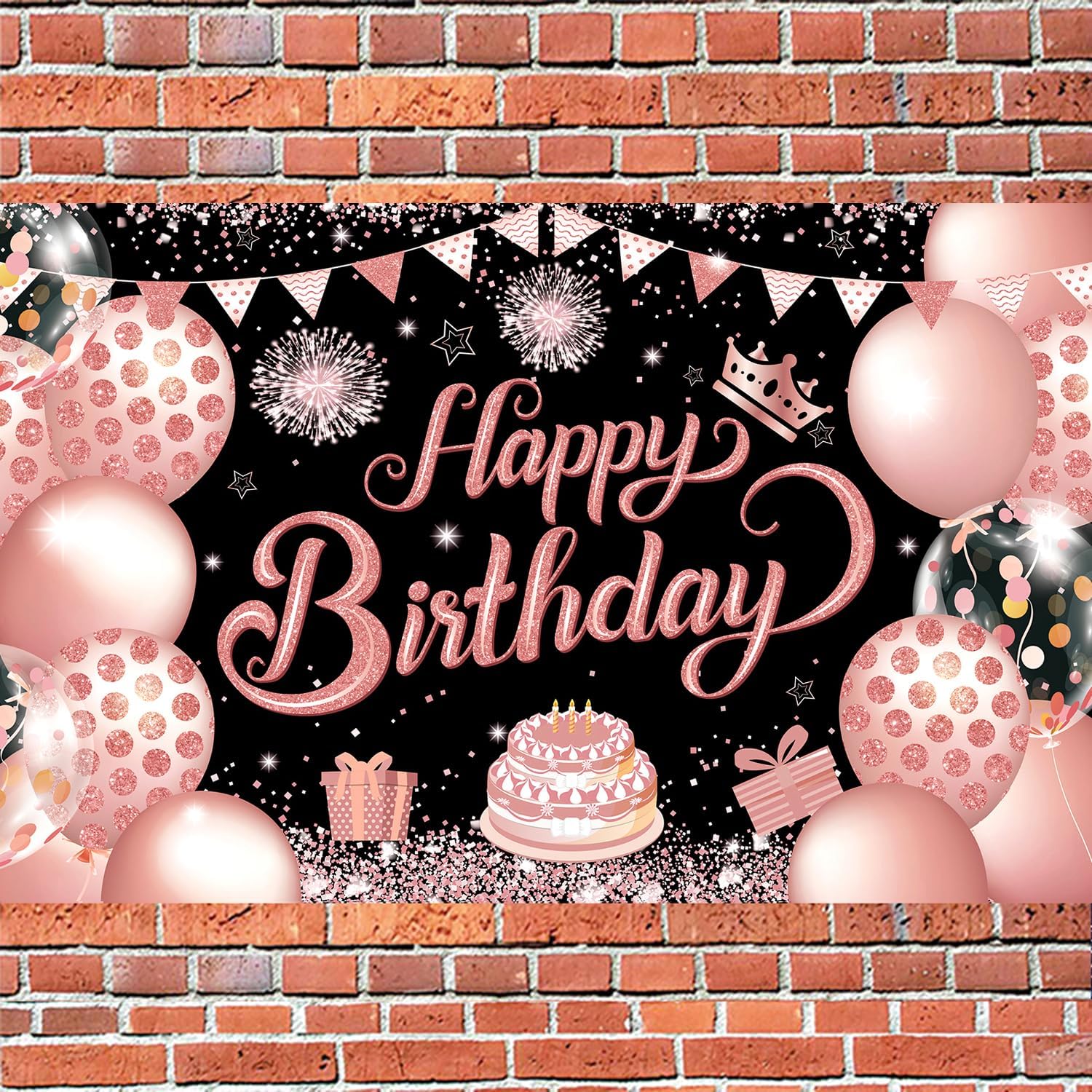 YinQin 180x120 cm Black Rose Gold Happy Birthday Photography Backdrop Cloth