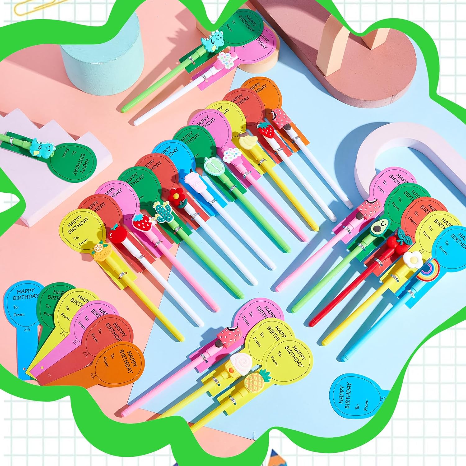 36 Pcs Happy Birthday Pens with Balloon Cards Set