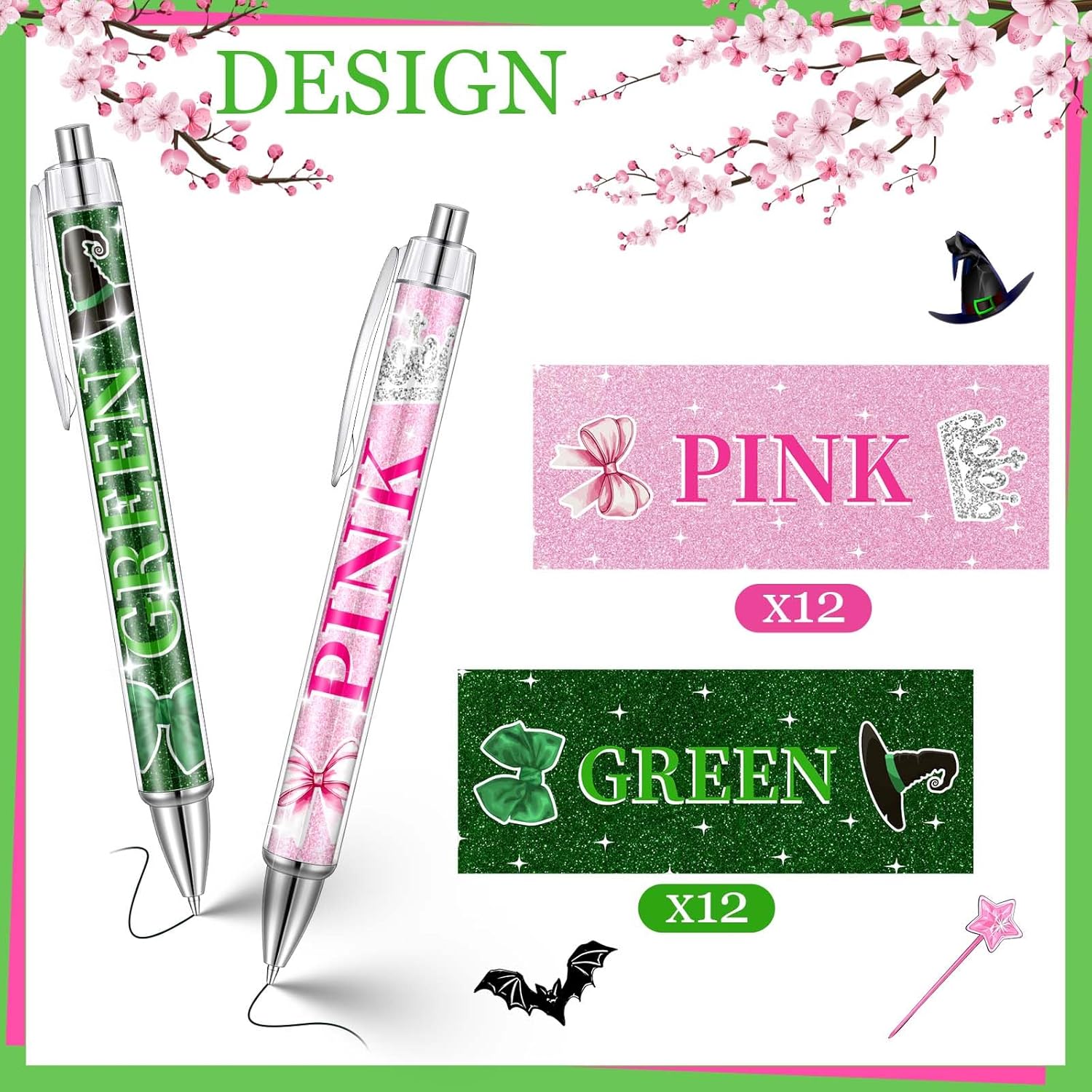 Honic 24 Pcs Witch Pens Bulk Set for Girls