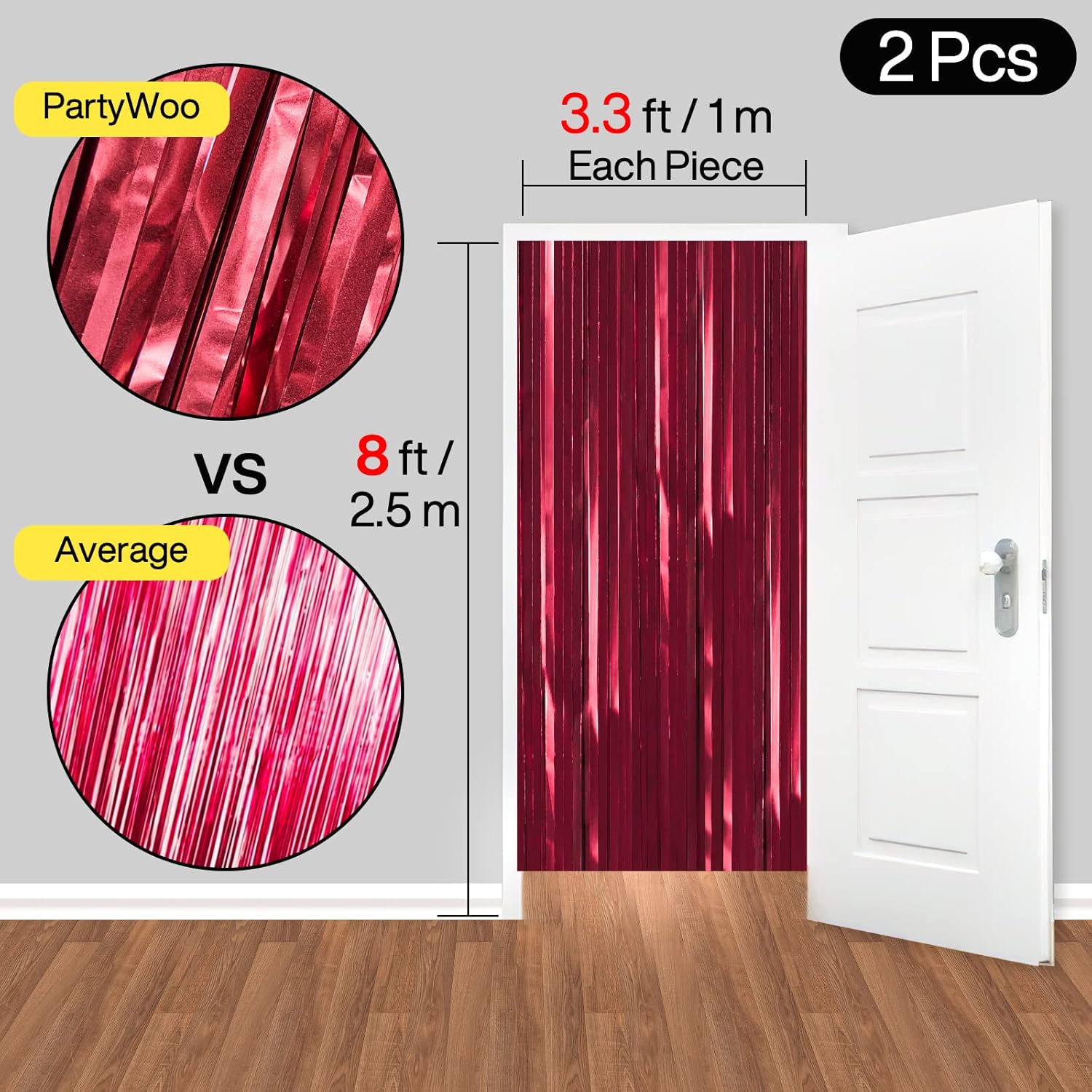 PartyWoo Retro Red Foil Curtain 2pc 66x33ft